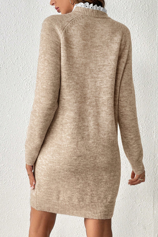 Parchment Lace-Trim Button Sweater Dress