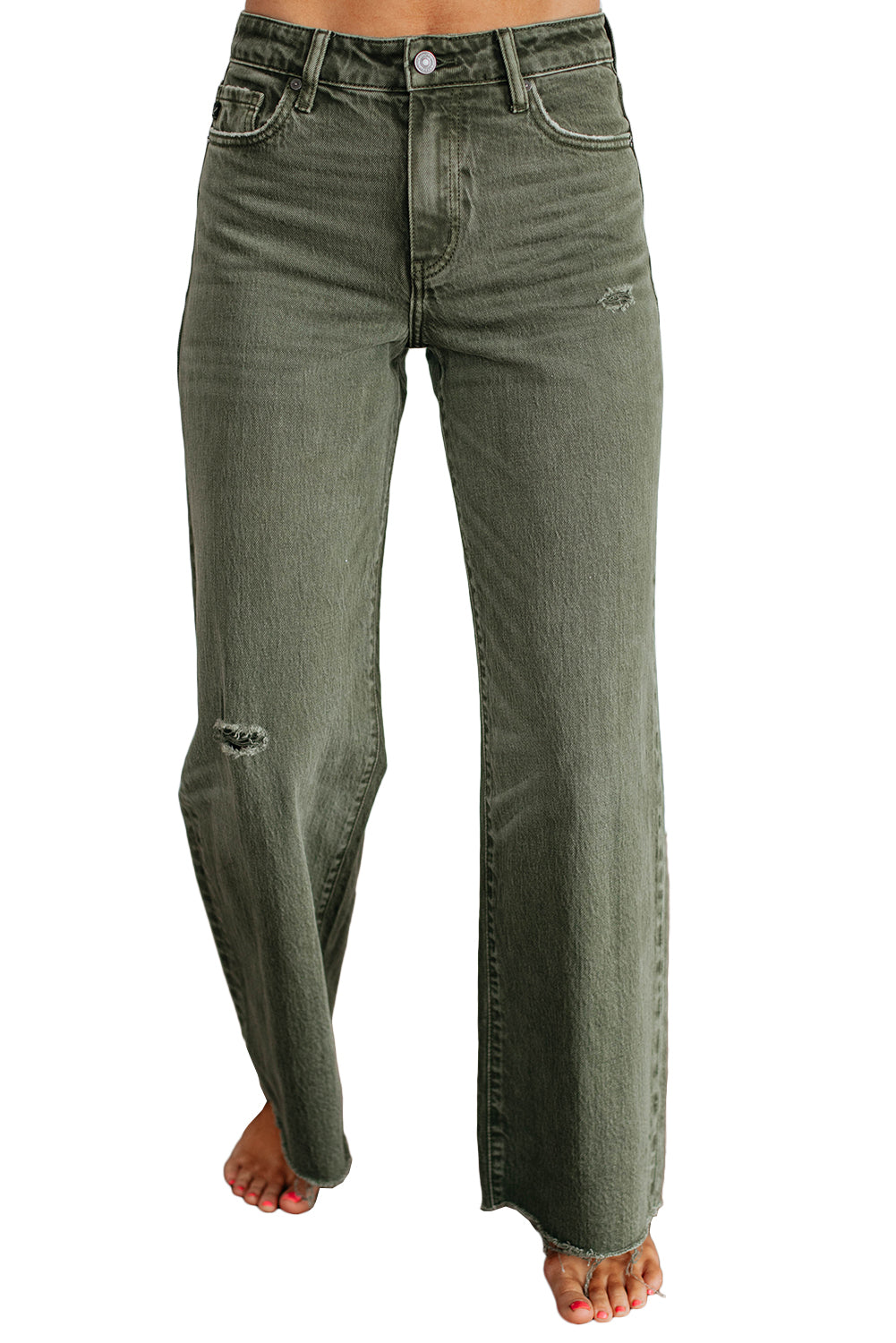 Slight Distressed Raw Edge Wide Leg Jeans