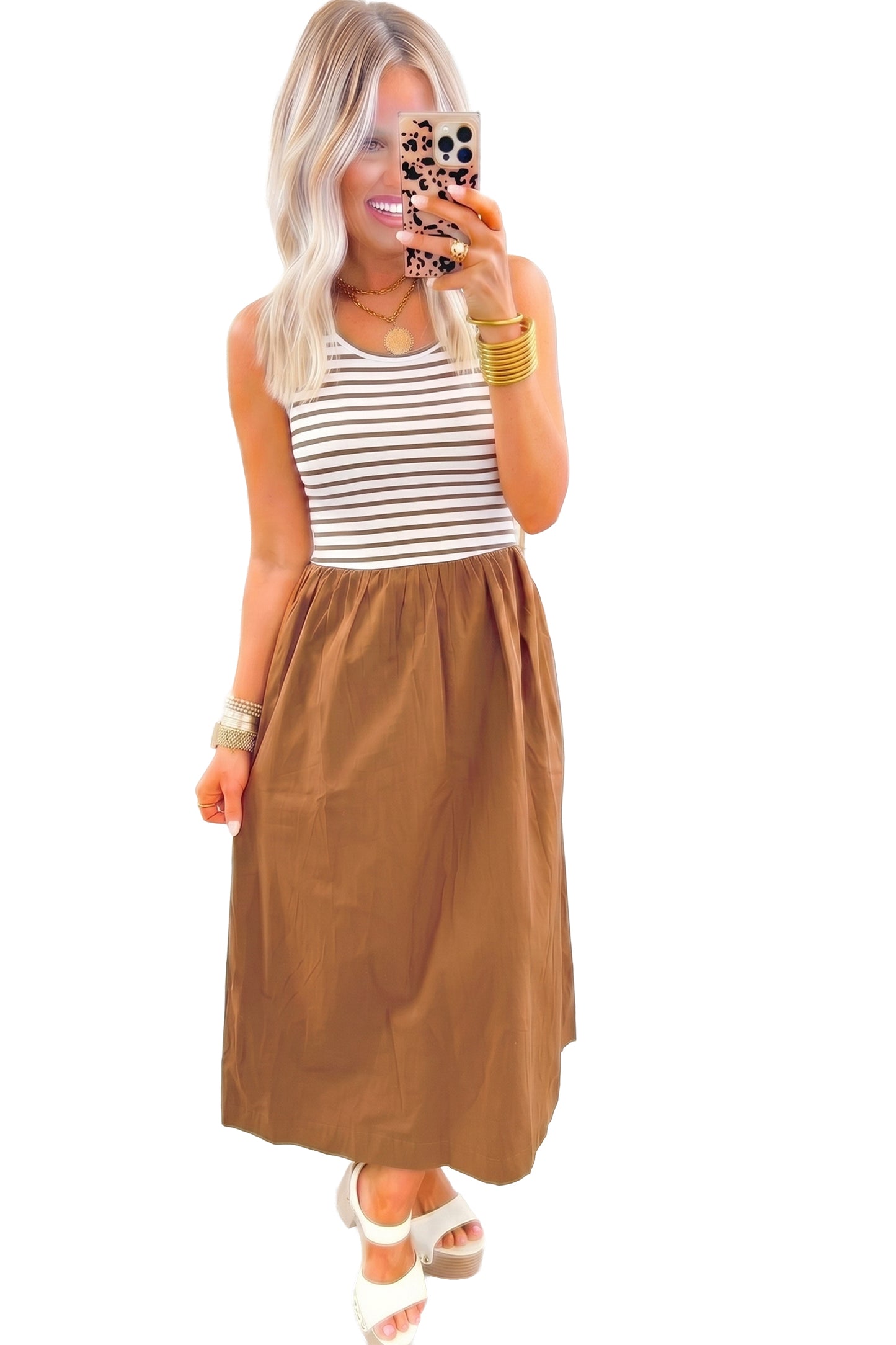 Chestnut Striped Maxi Dress