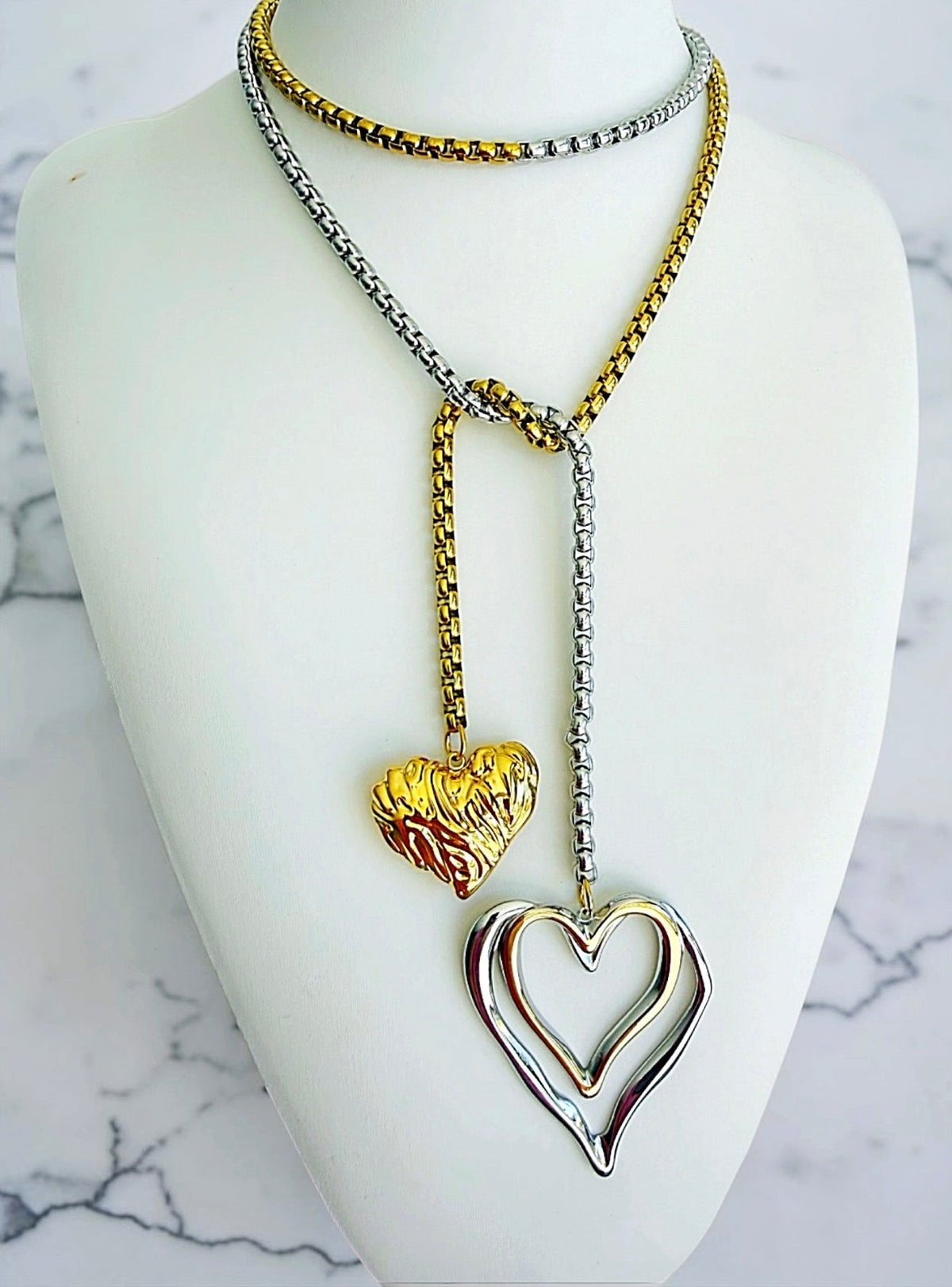 Yira Two-Tone Heart Lariat Necklace