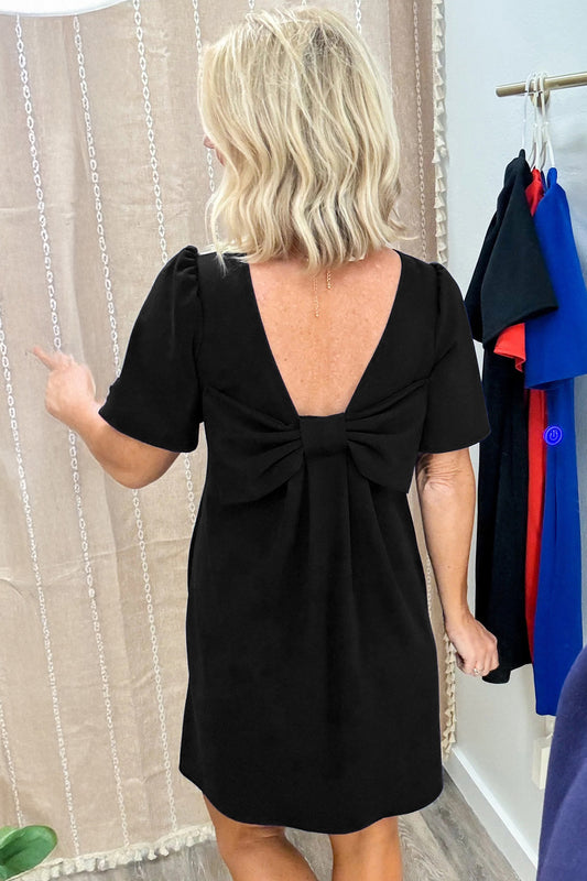 Black Bow Backless Mini Dress