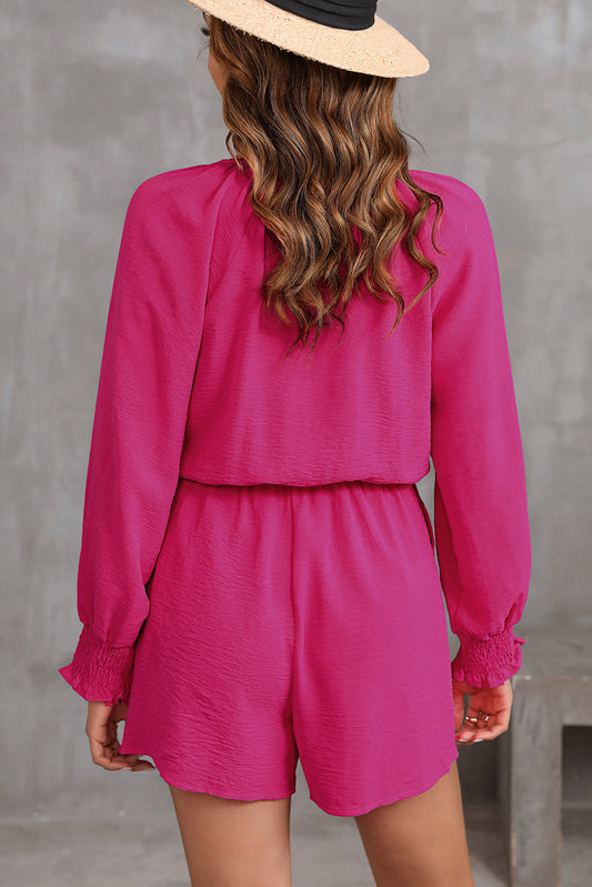 Deep V-Neck Puff Sleeve Romper