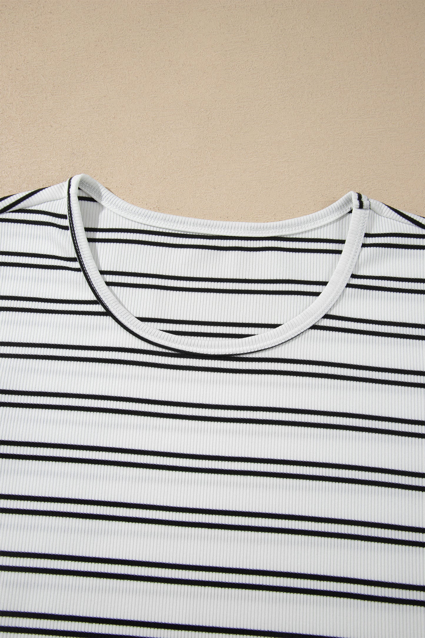 Beige Ribbed Stripe Long Sleeve Top