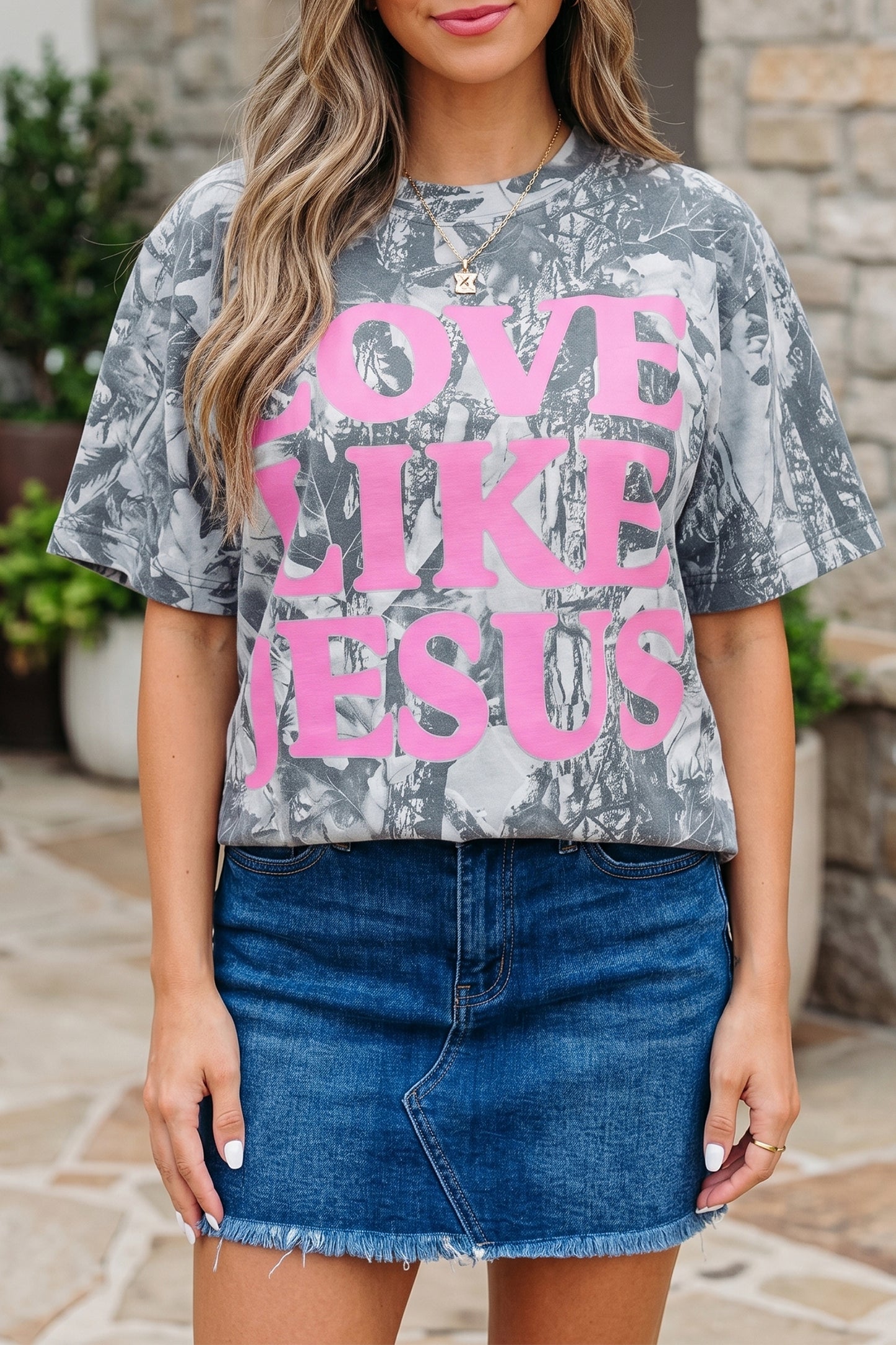 LOVE LIKE JESUS Camo Print Relaxed Fit Tee