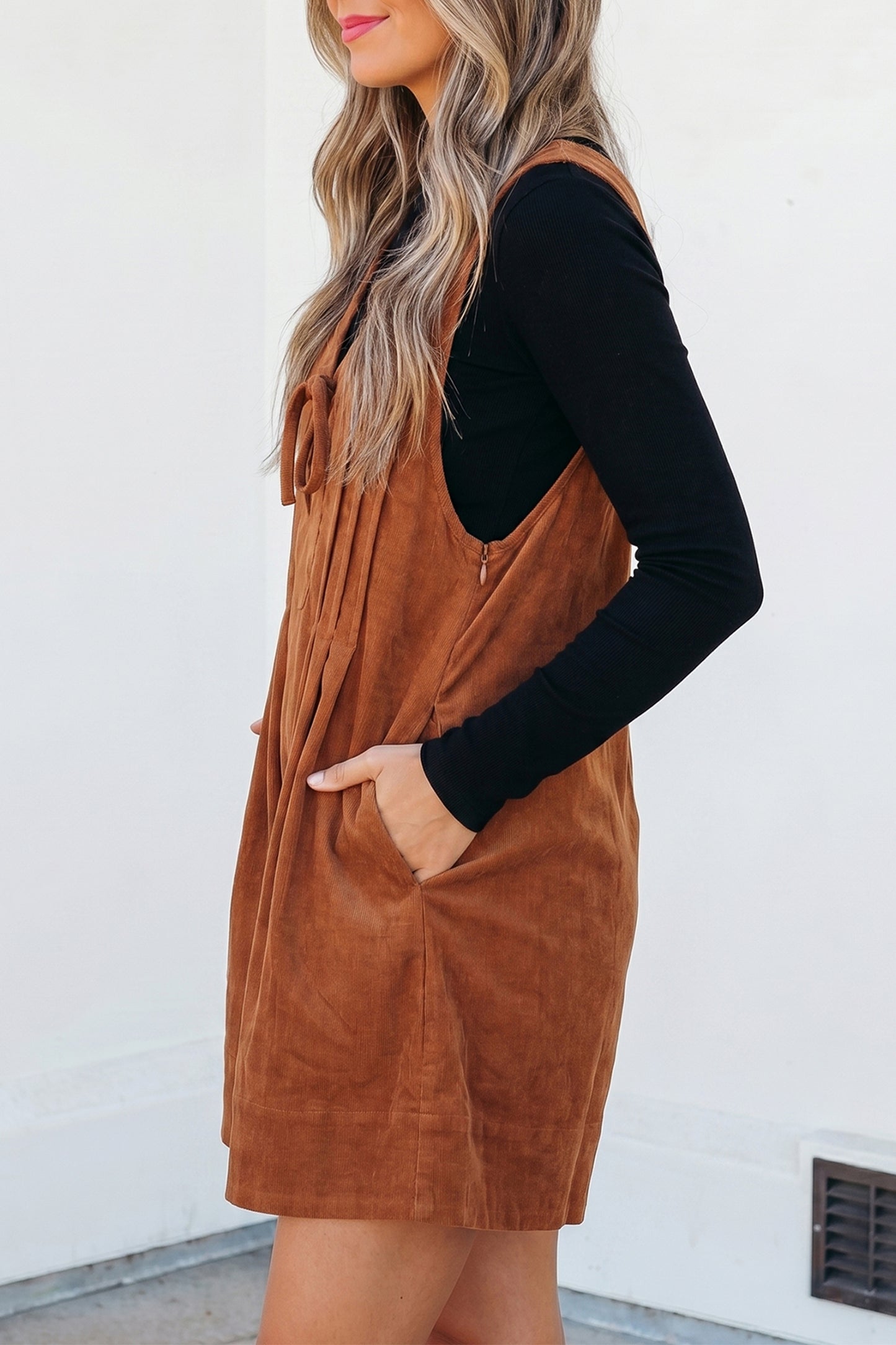 Corduroy Tie Neck Romper