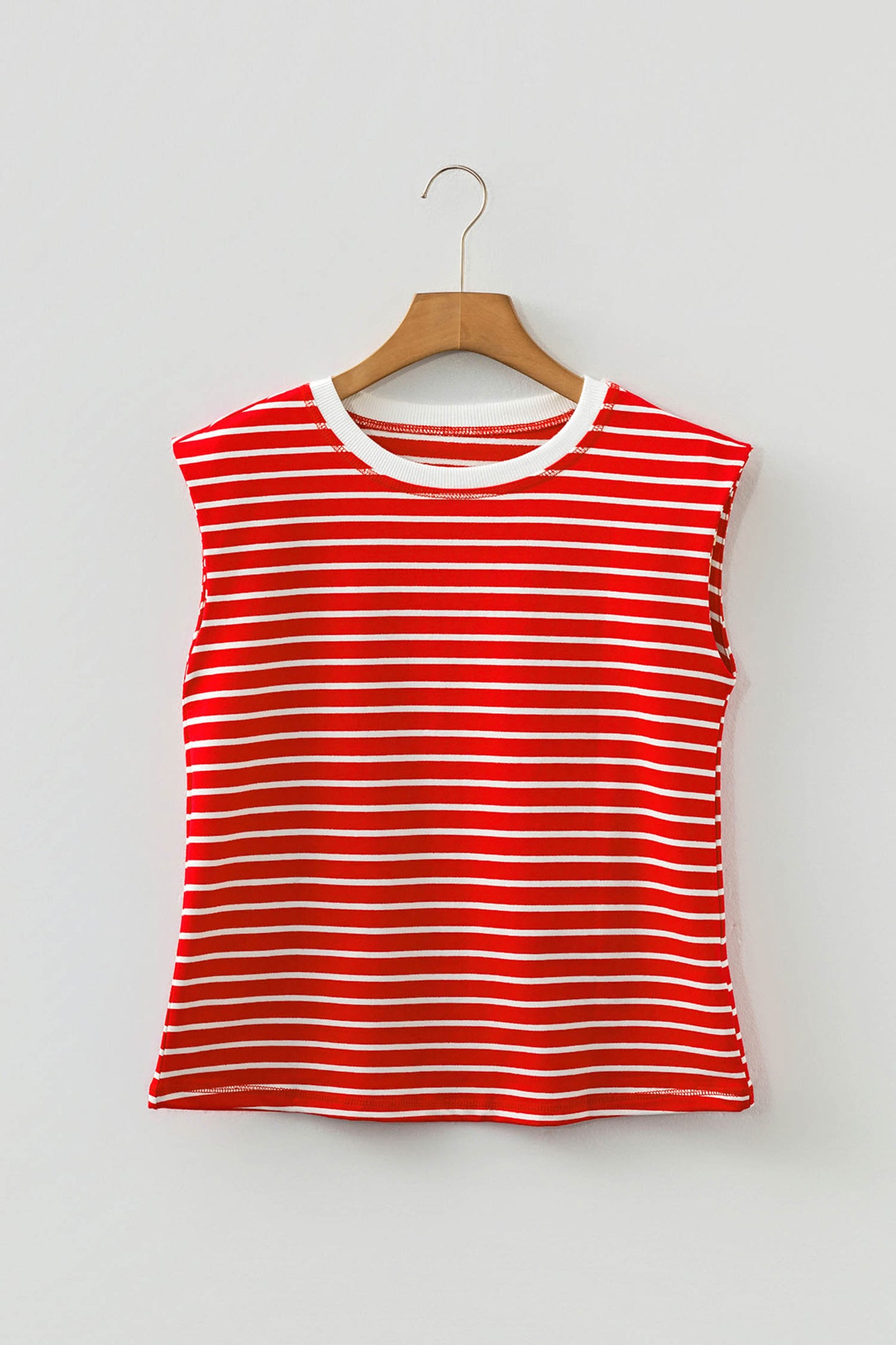 Stripe Ribbed Round Neck Trim Loose Tank Top