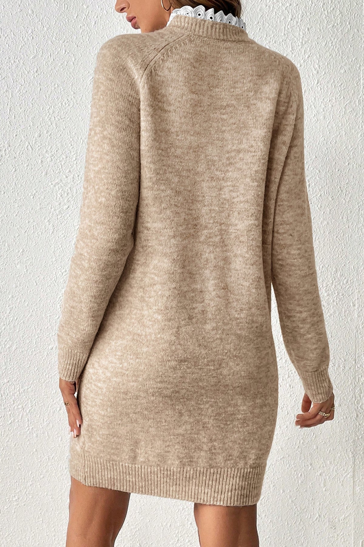 Parchment Lace-Trim Button Sweater Dress