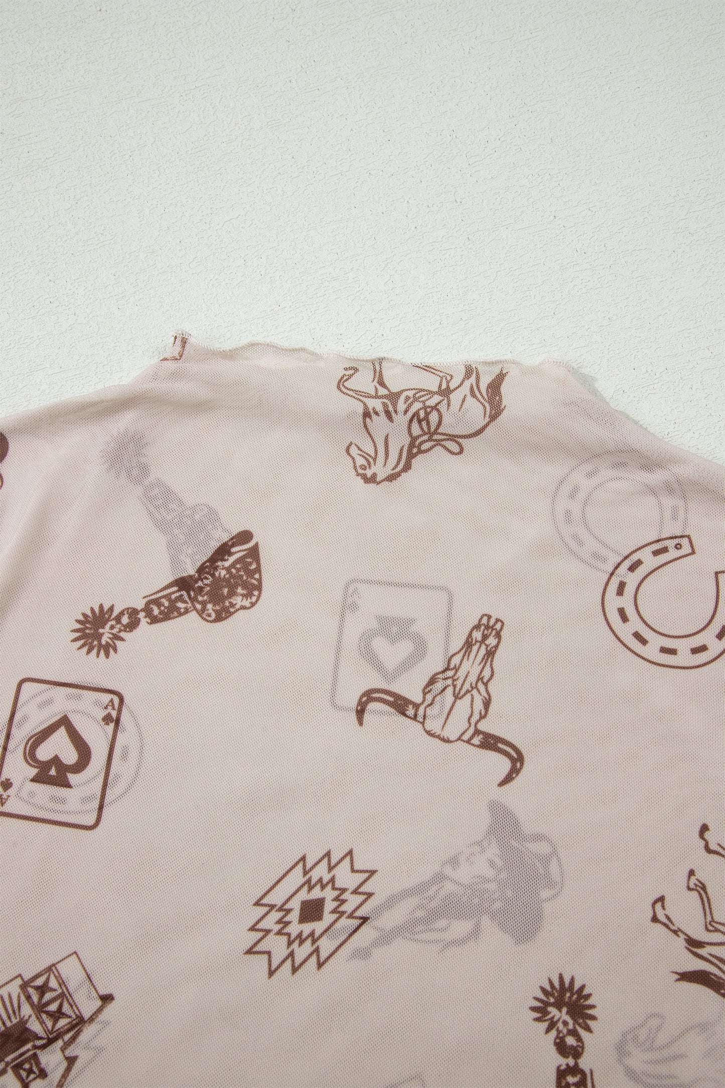 Oatmeal Western Print Mesh Top