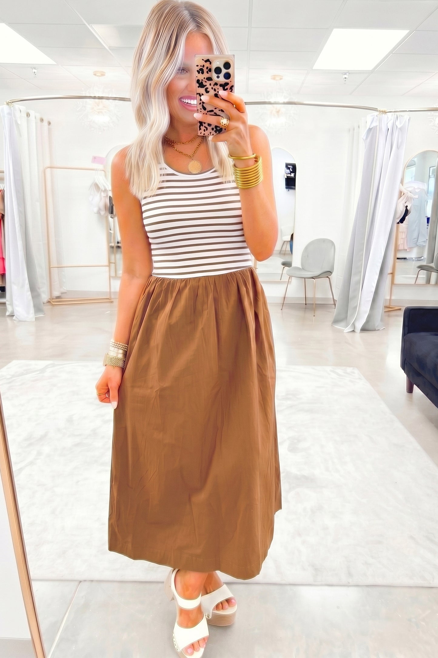 Chestnut Striped Maxi Dress