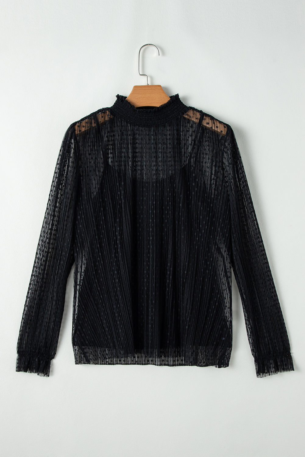 Black Dotted Lace Mock Neck Top
