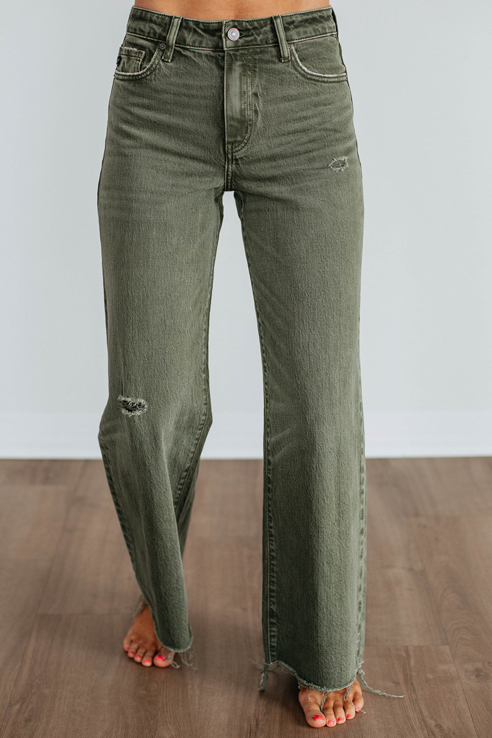 Slight Distressed Raw Edge Wide Leg Jeans