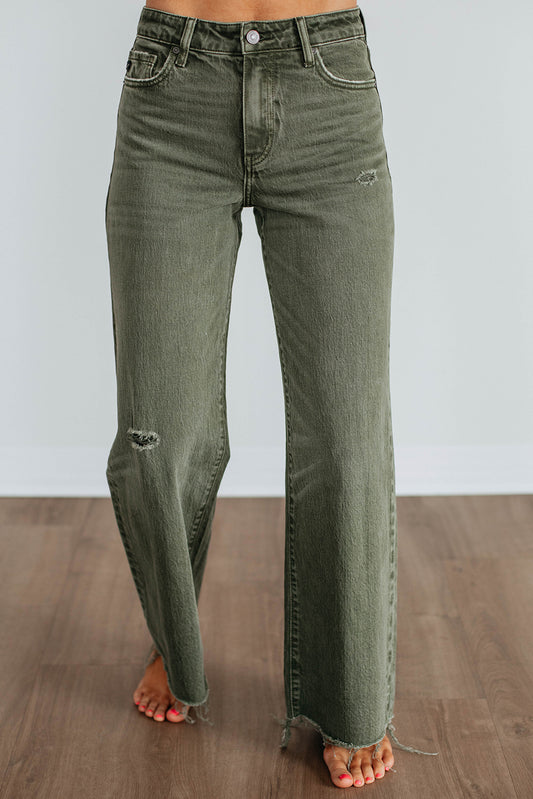 Slight Distressed Raw Edge Wide Leg Jeans