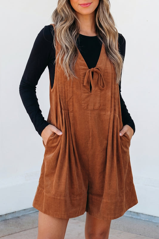 Corduroy Tie Neck Romper