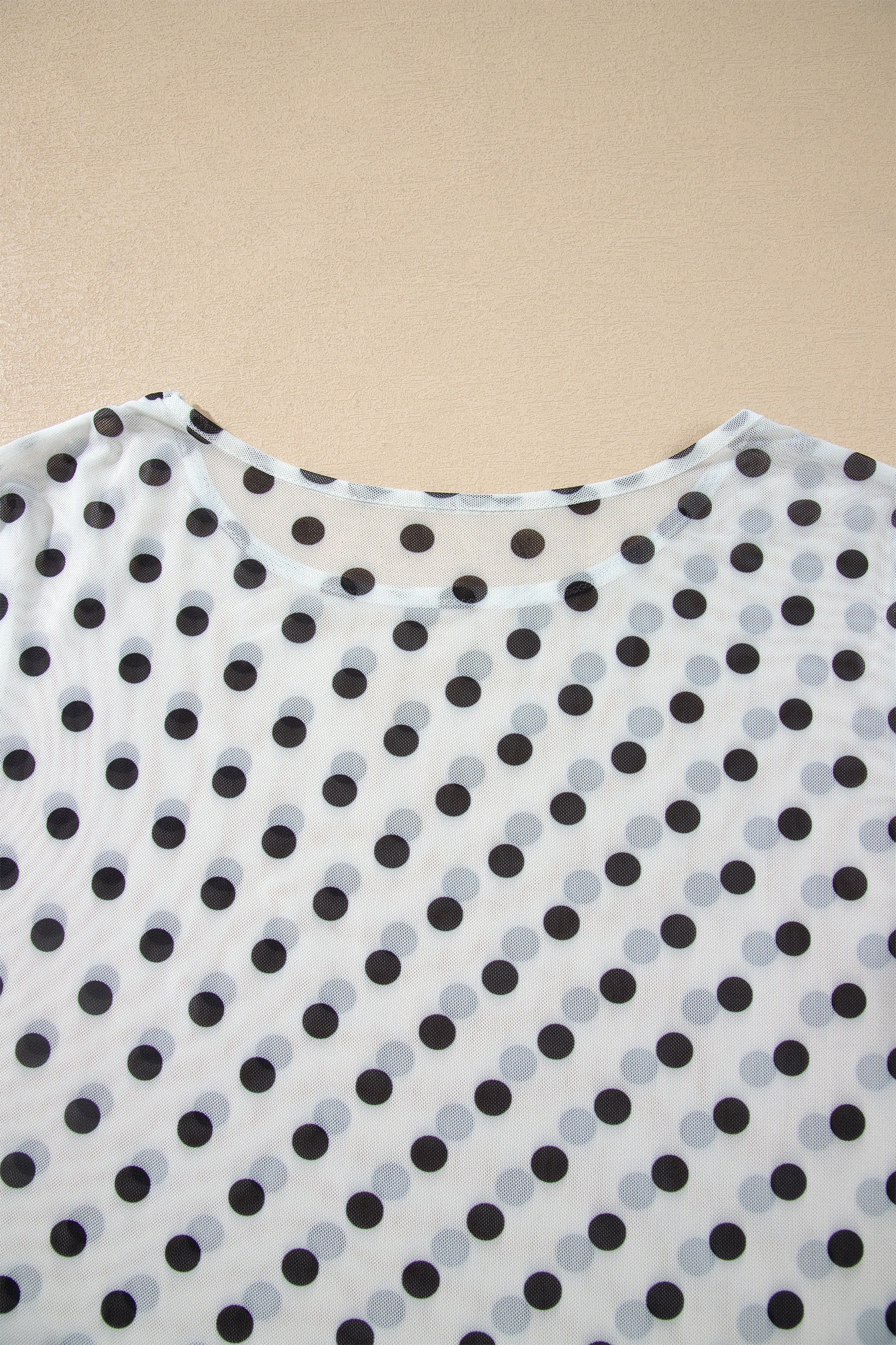 Black Polka Dot Mesh Long Sleeve Top