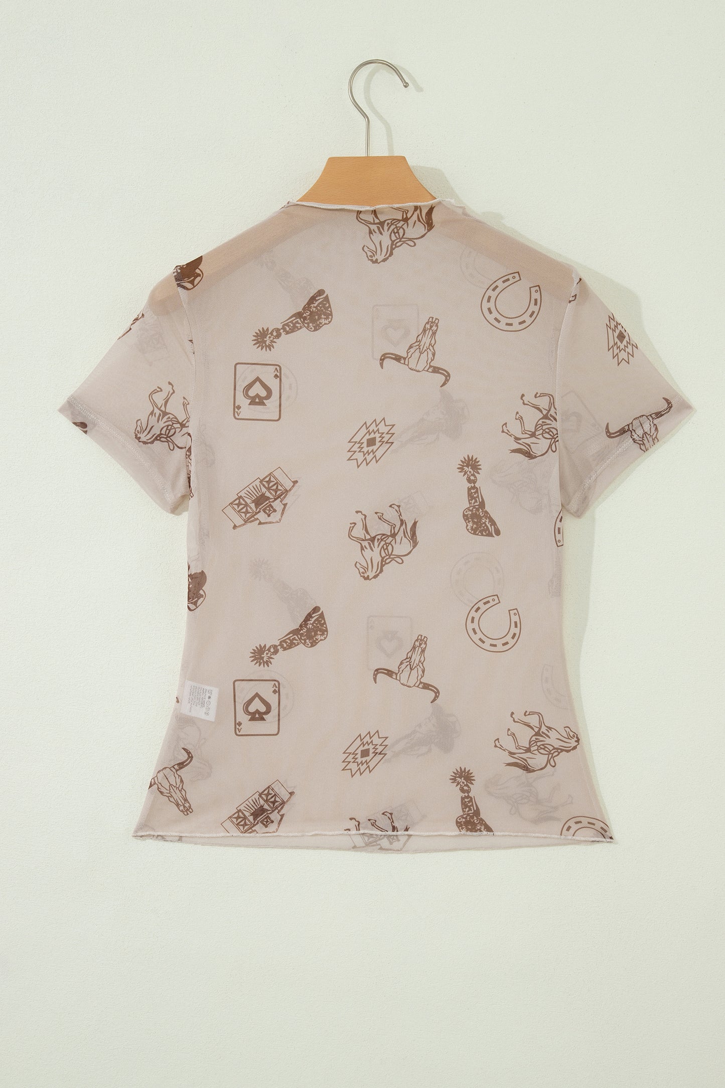 Oatmeal Western Print Mesh Top