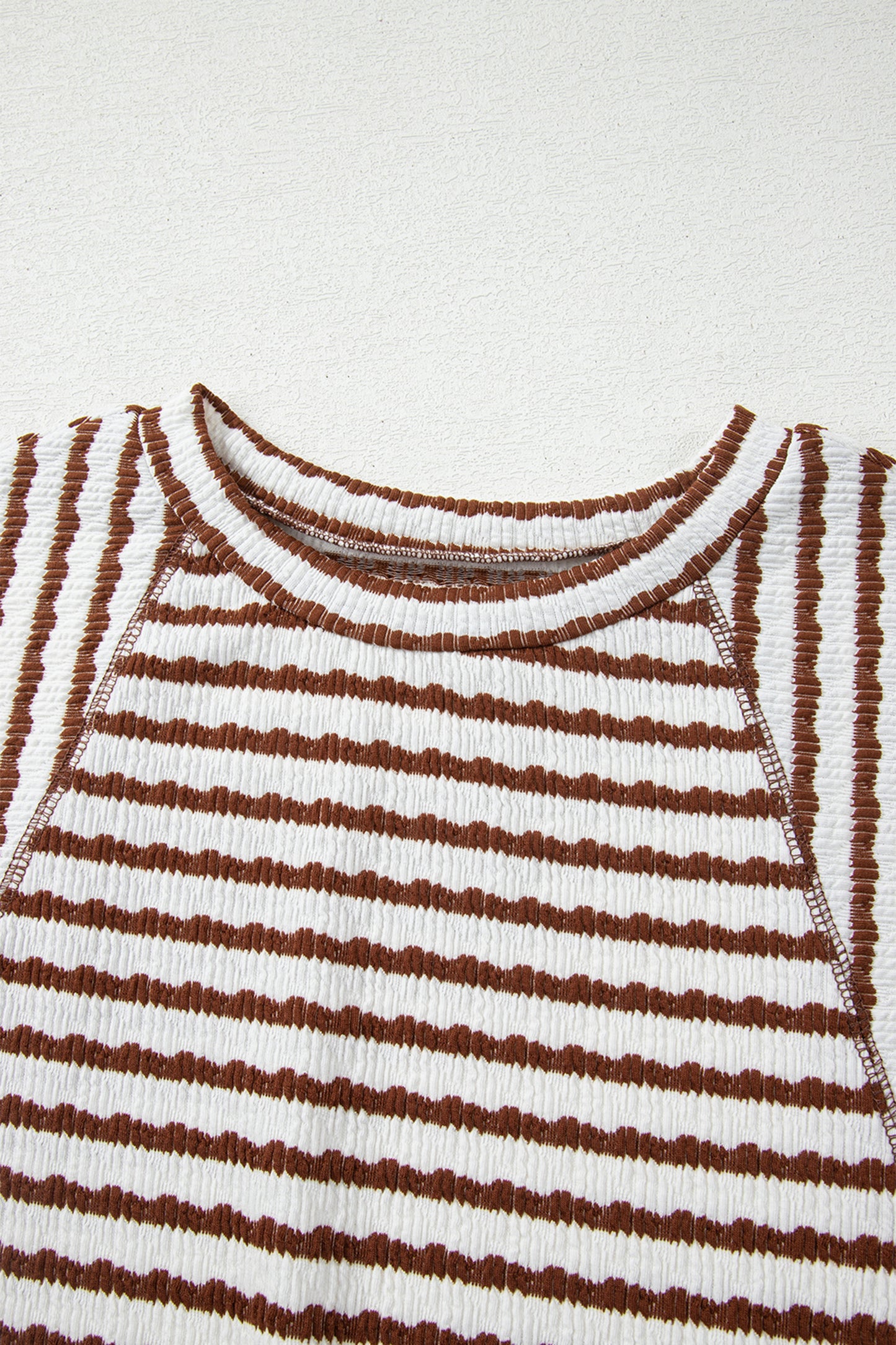 Brown Stripe Textured Knit Split Hem Top
