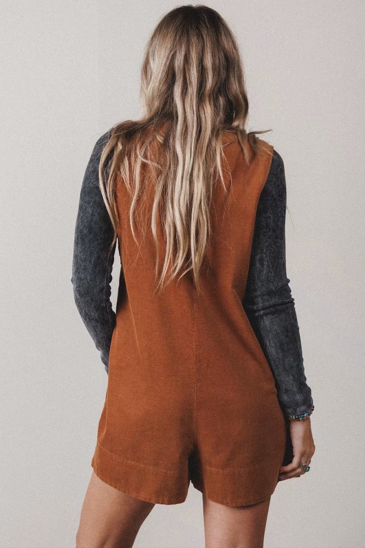 Corduroy Tie Neck Romper