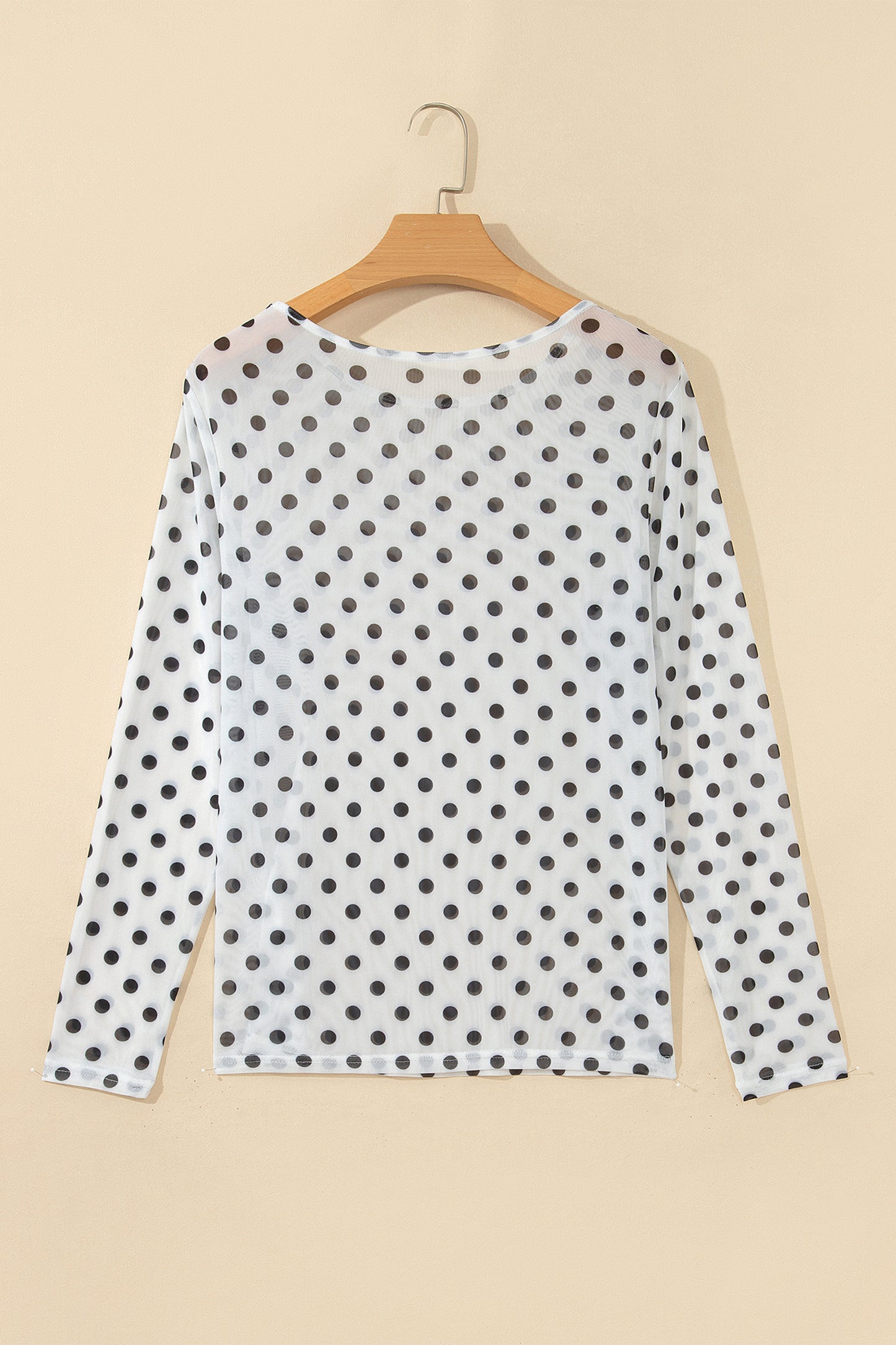 Black Polka Dot Mesh Long Sleeve Top