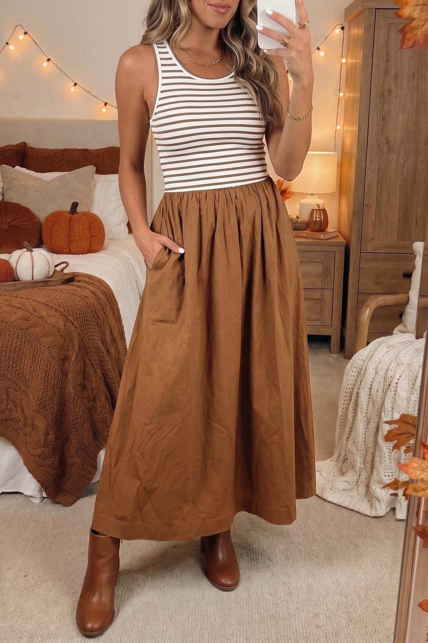 Chestnut Striped Maxi Dress