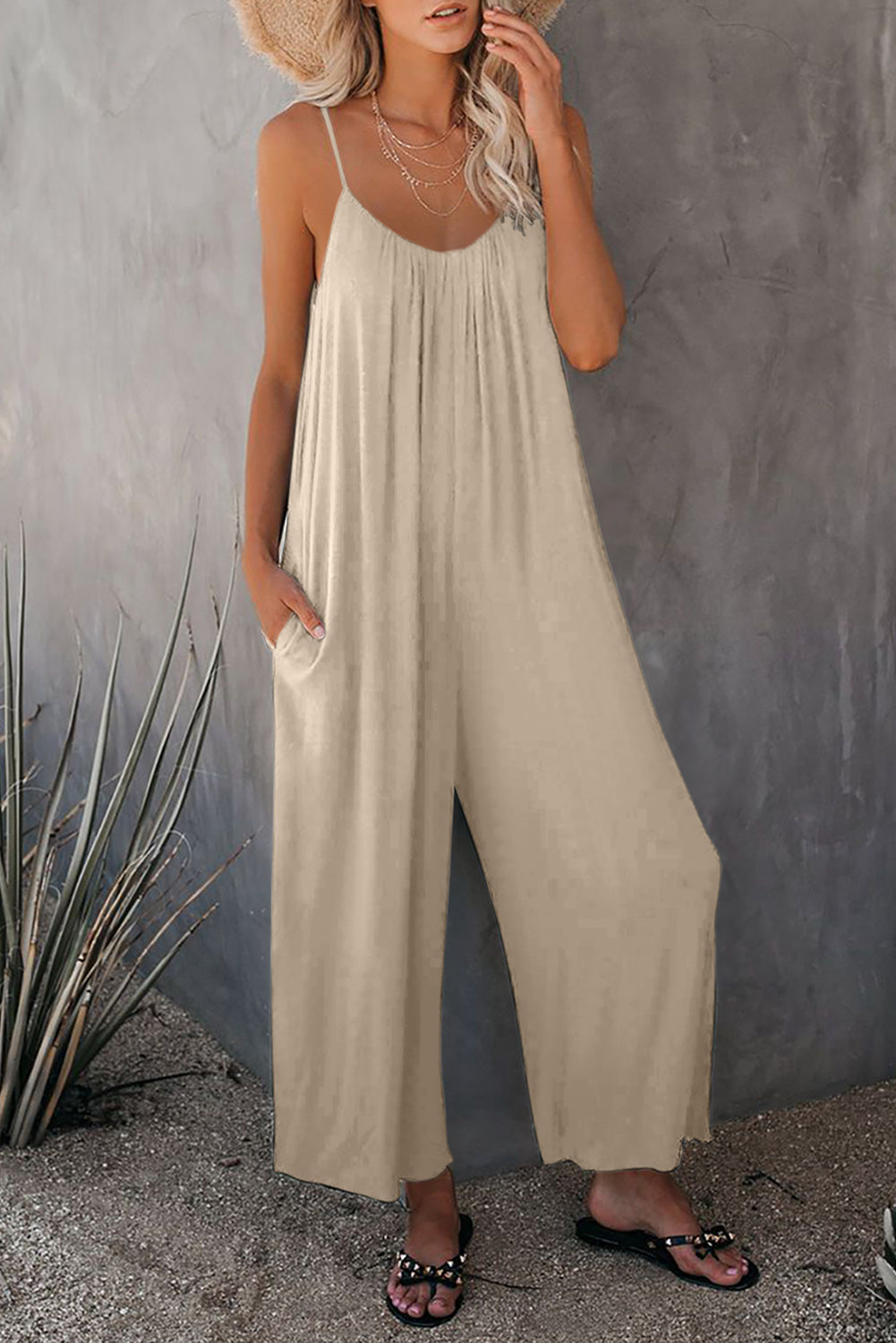 Apricot Wide Leg Pocket Jumpsuit