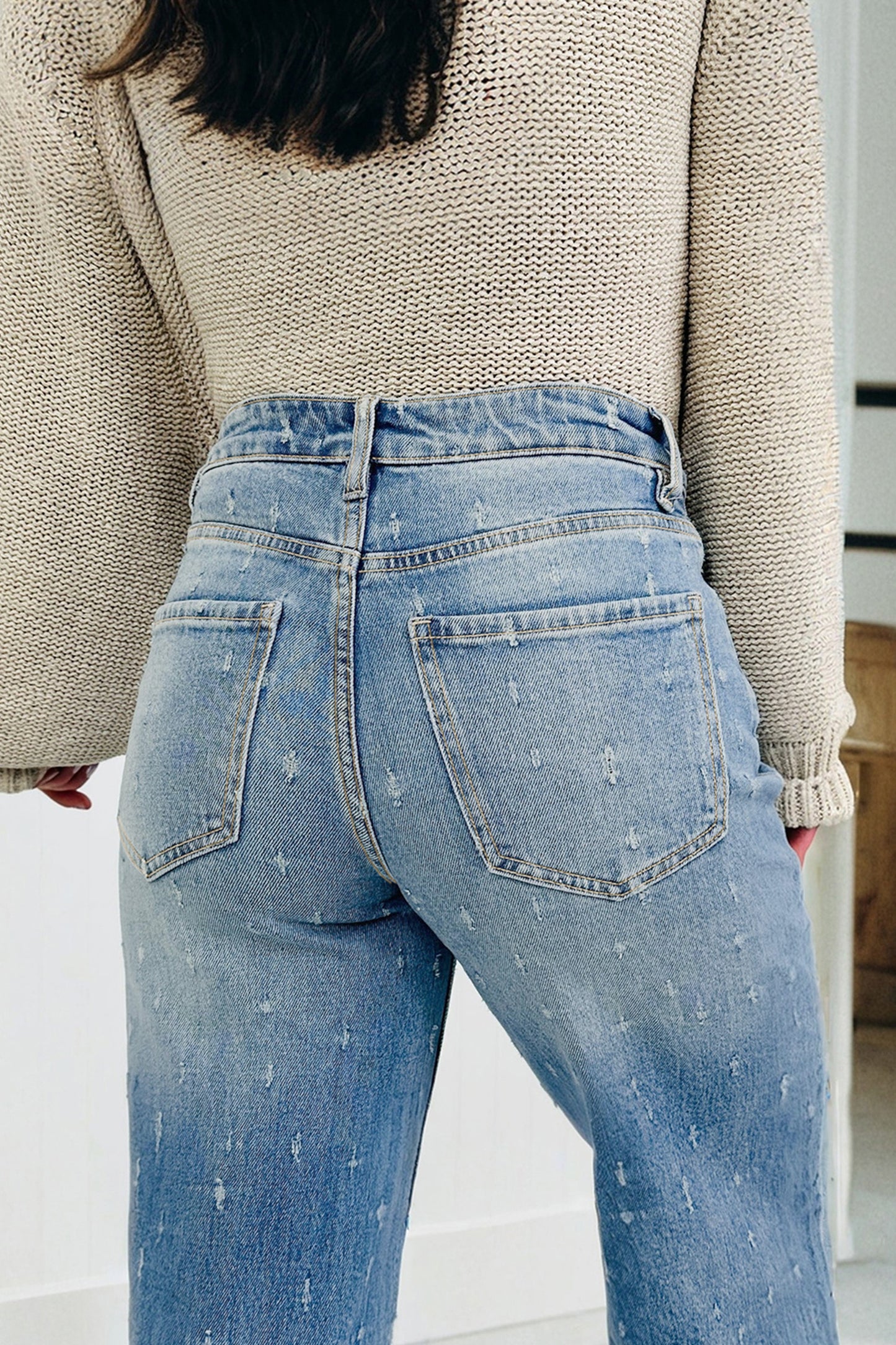 High Waist Distressed Wide Leg Jeans
