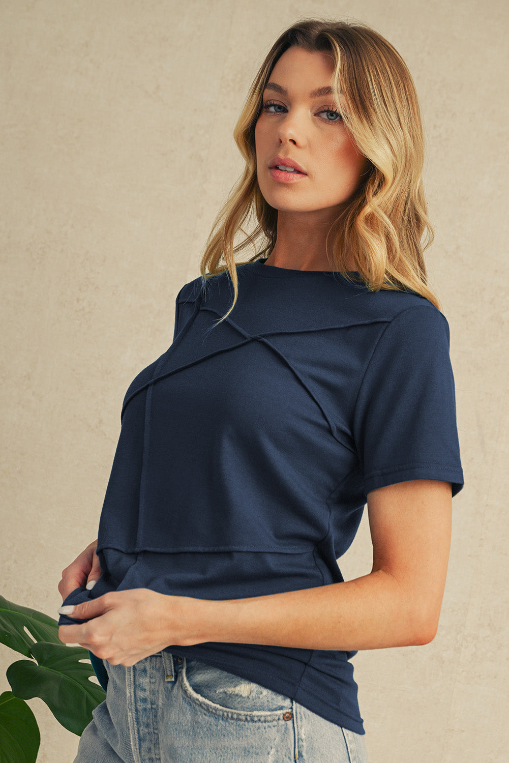 Modern Grey Solid Color Round Neck T Shirt