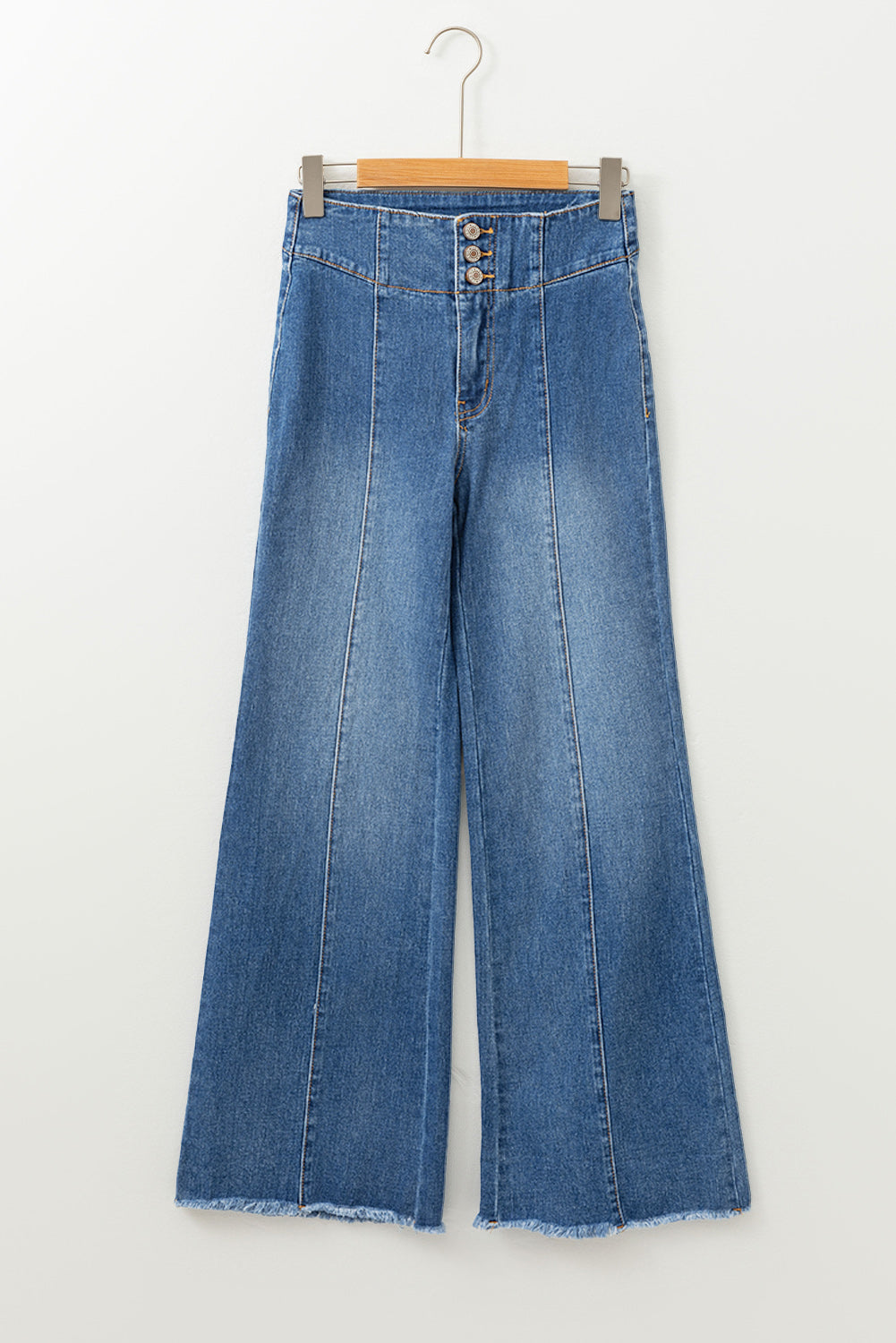 High Waist Button Fly Raw Hem  Jeans