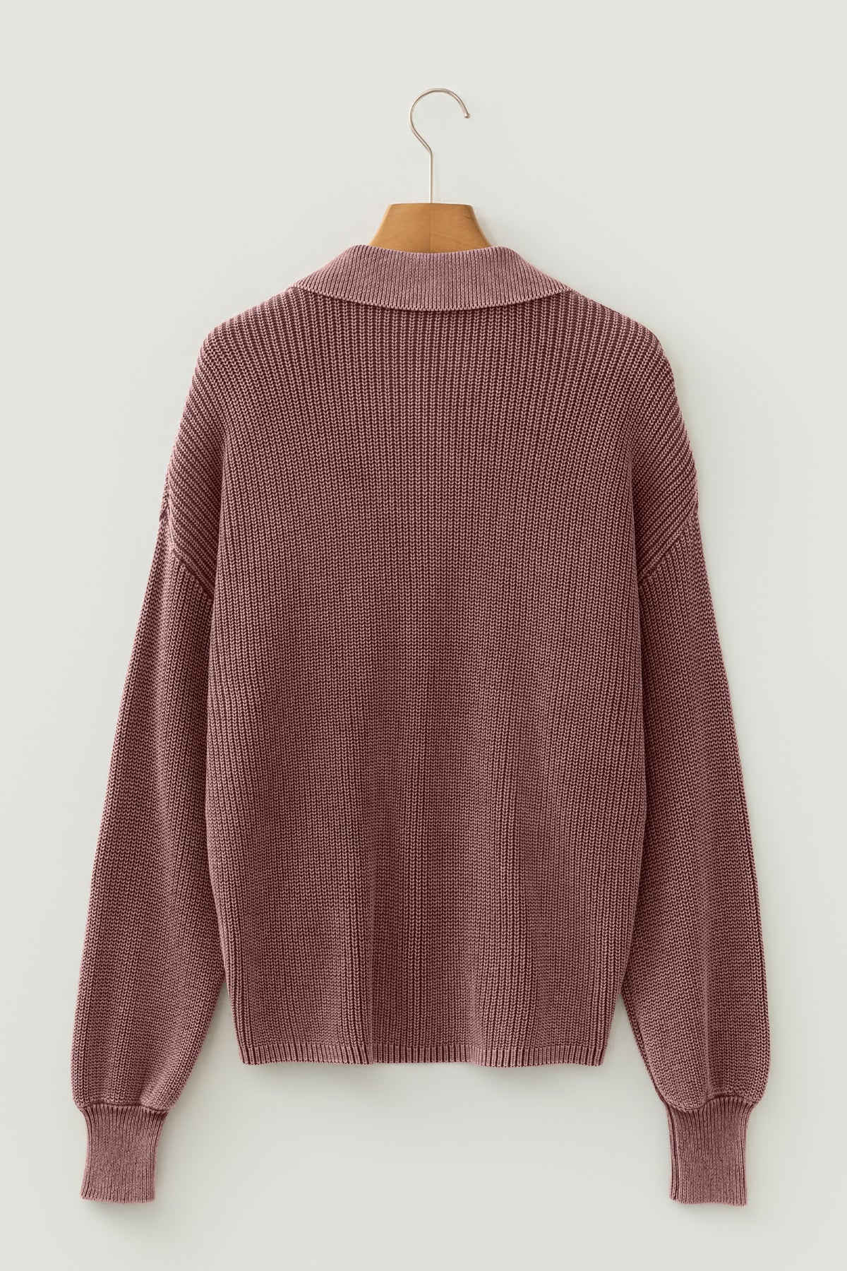 Dark Brown Mineral-Wash Collared Knit Sweater