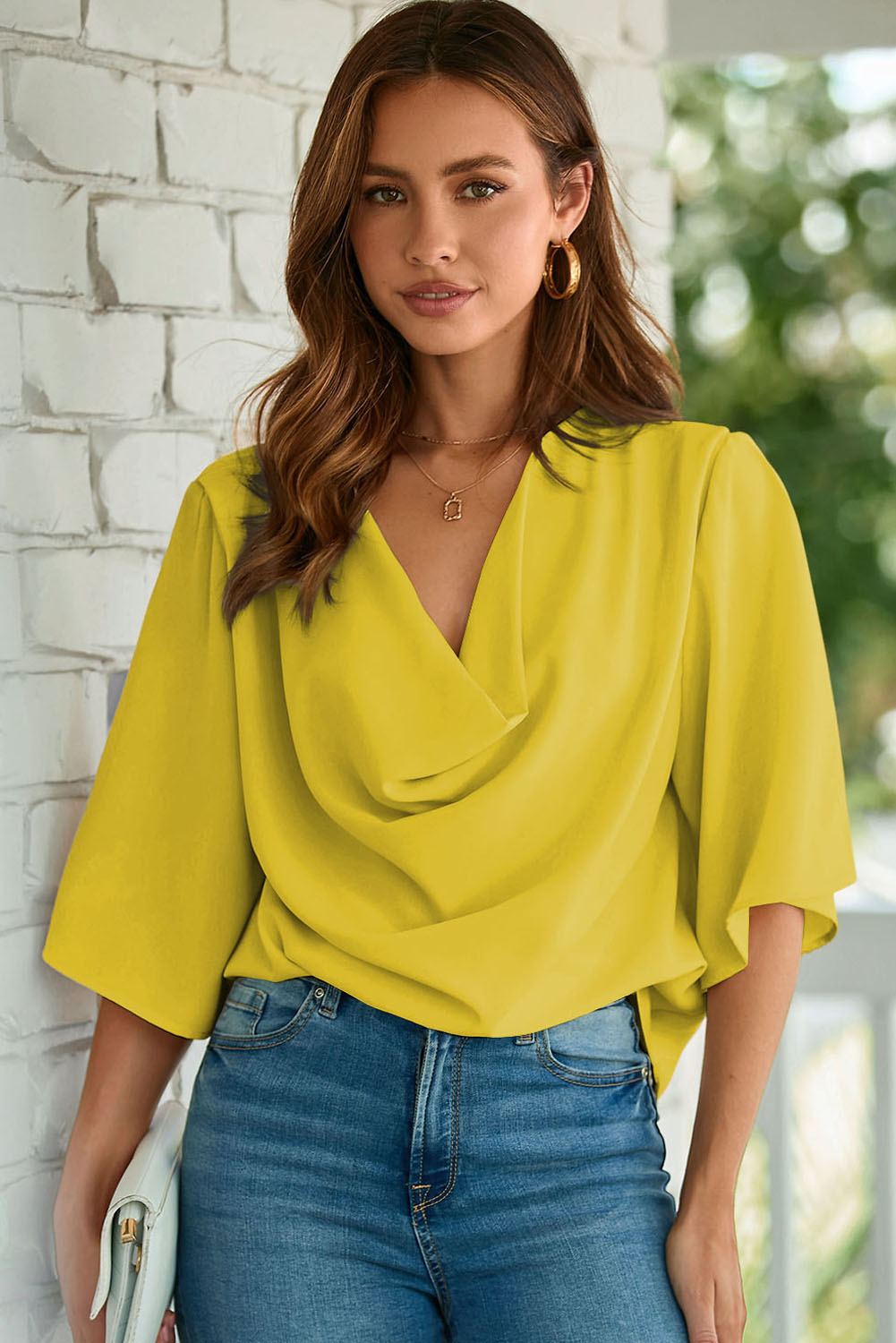 Draped Short Sleeve Blouse