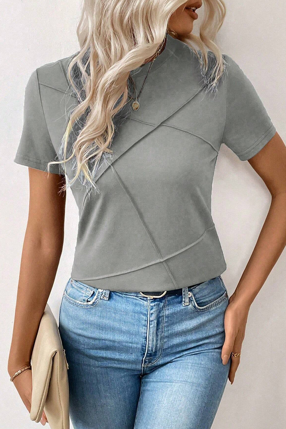 Modern Grey Solid Color Round Neck T Shirt