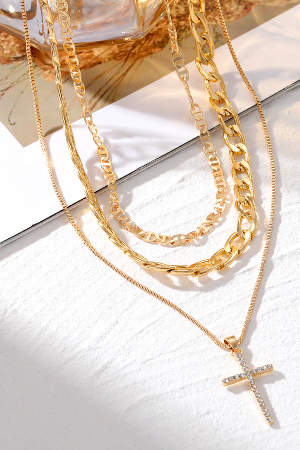 Elegant Alloy Cross Pendant Layering Necklace