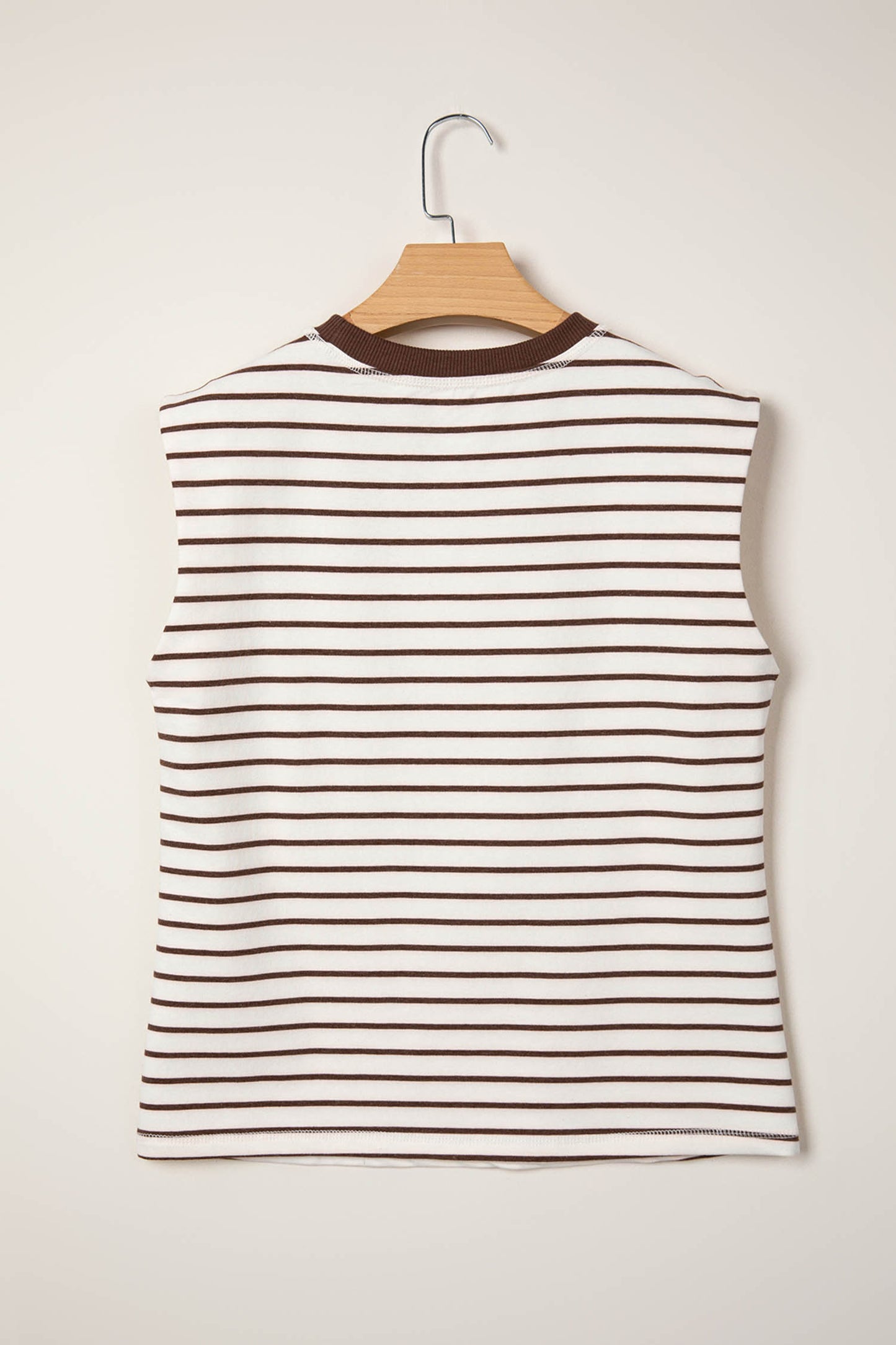 Stripe Ribbed Round Neck Trim Loose Tank Top