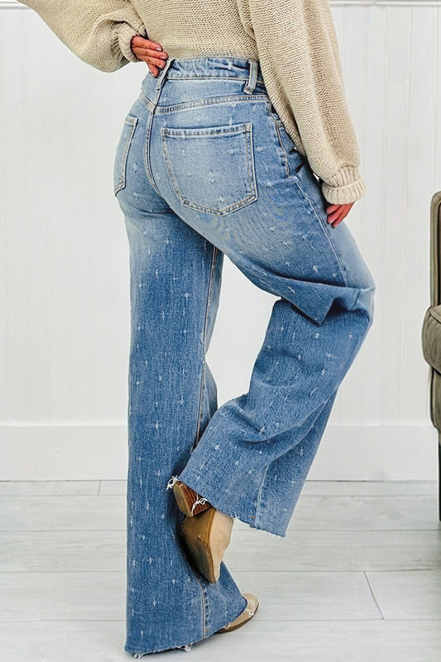 High Waist Distressed Wide Leg Jeans
