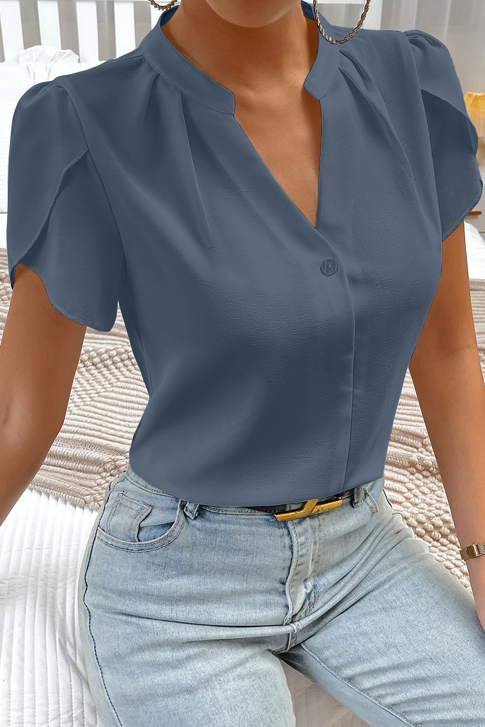 Black Petal Sleeve Blouse
