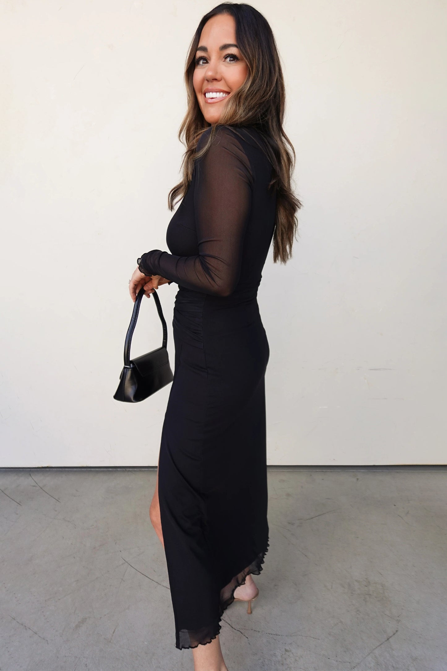 Black Mesh Sleeve Knot Midi Dress