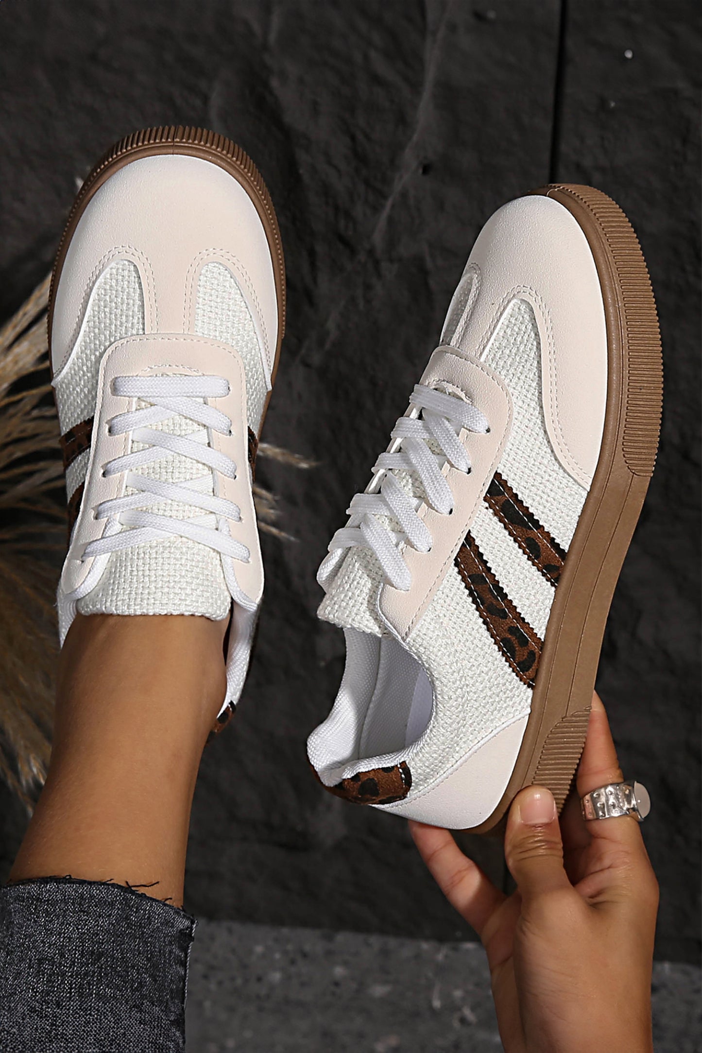 White Leather Leopard Sneakers