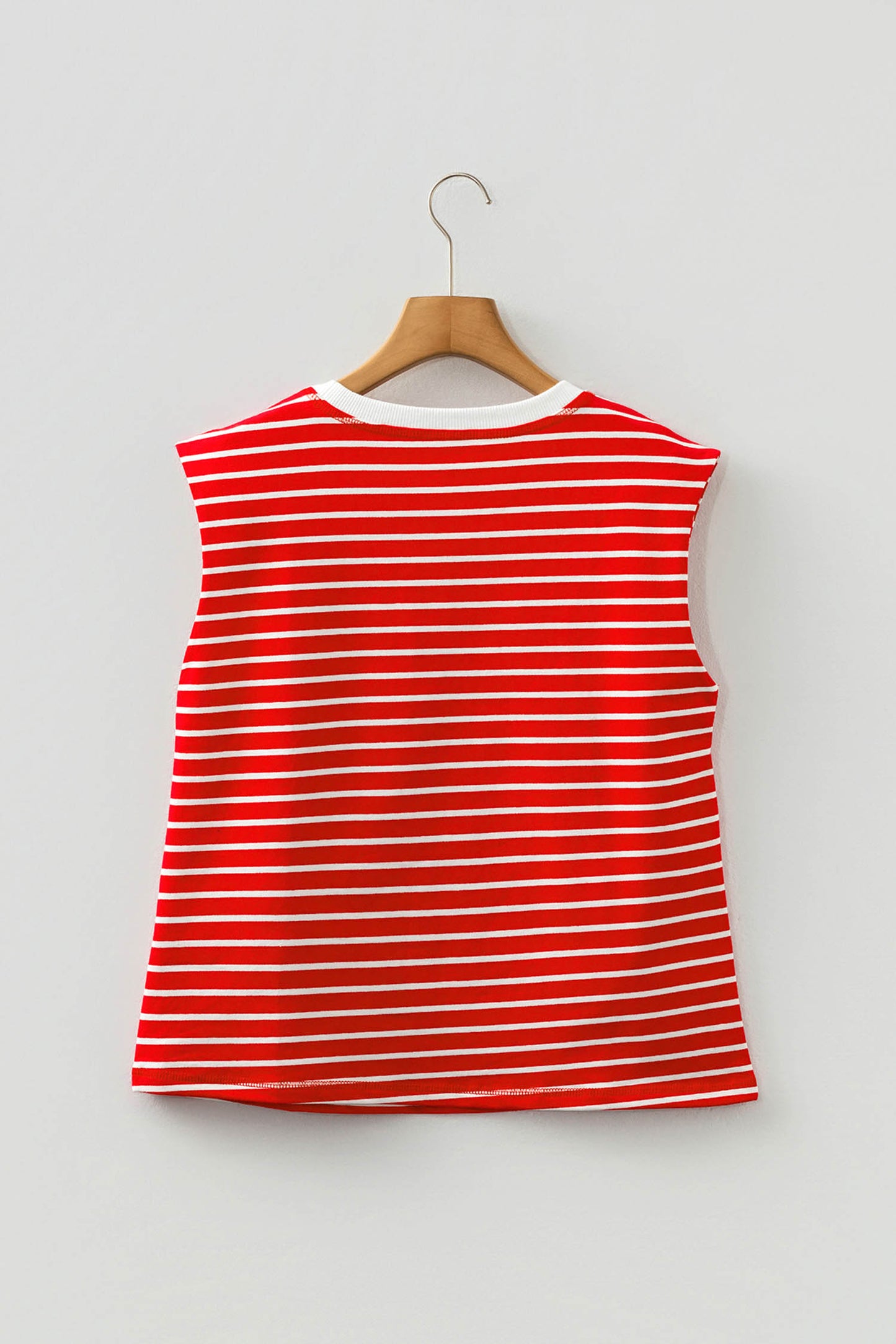 Stripe Ribbed Round Neck Trim Loose Tank Top