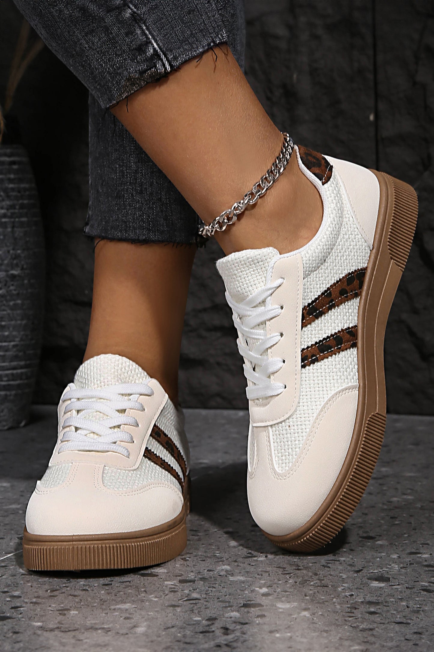 White Leather Leopard Sneakers