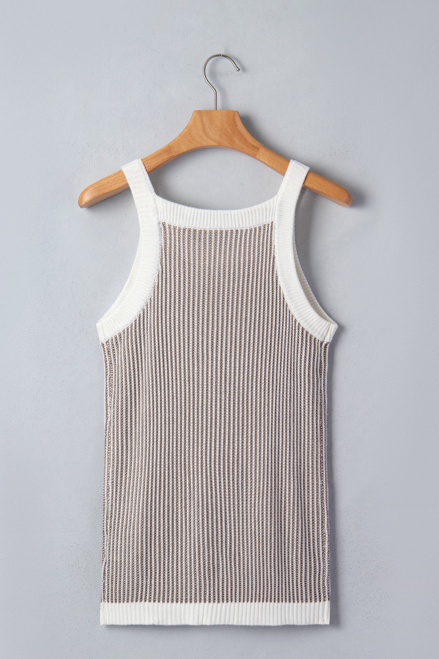 Pale Khaki Contrast Trim Ribbed Tank Top