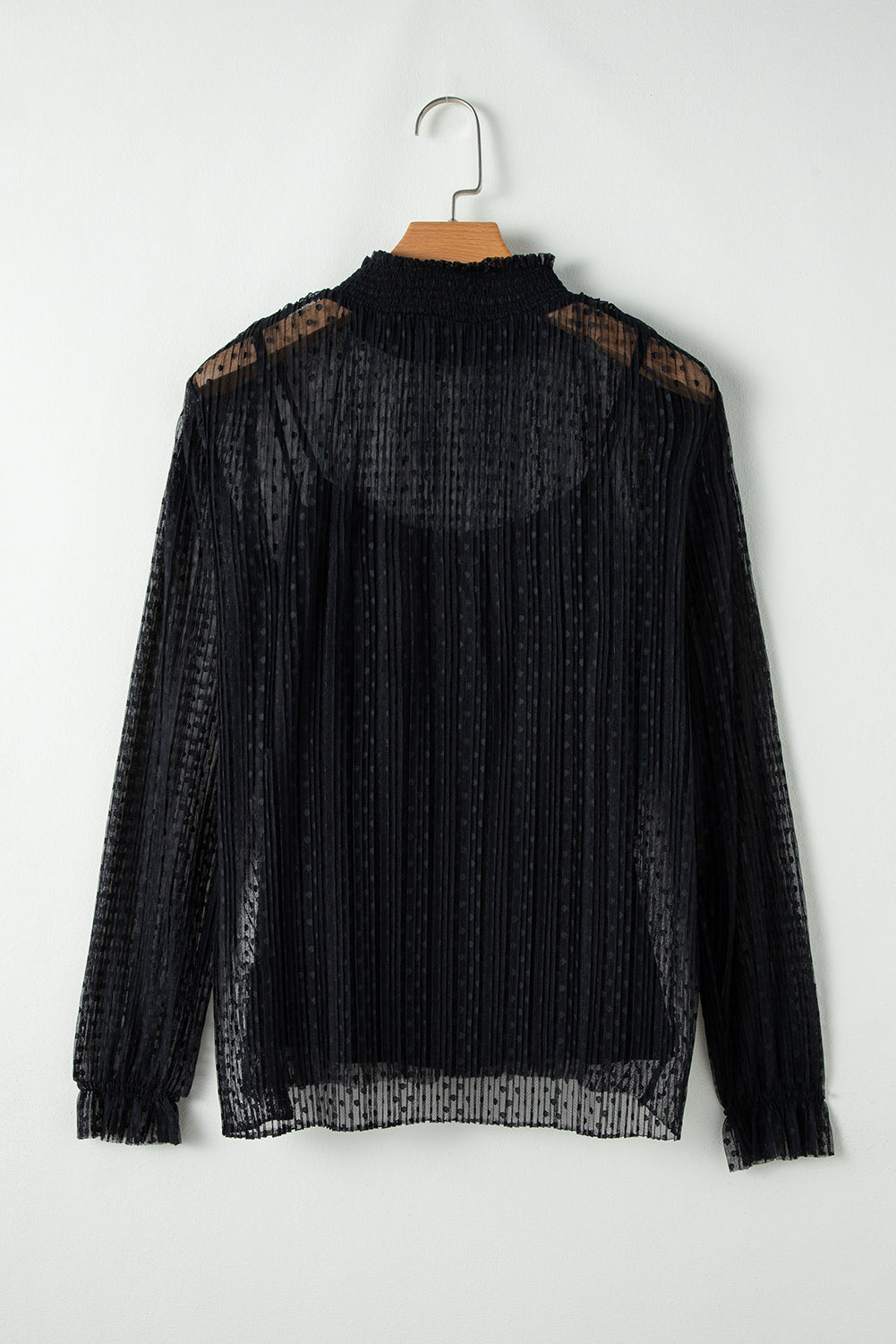 Black Dotted Lace Mock Neck Top