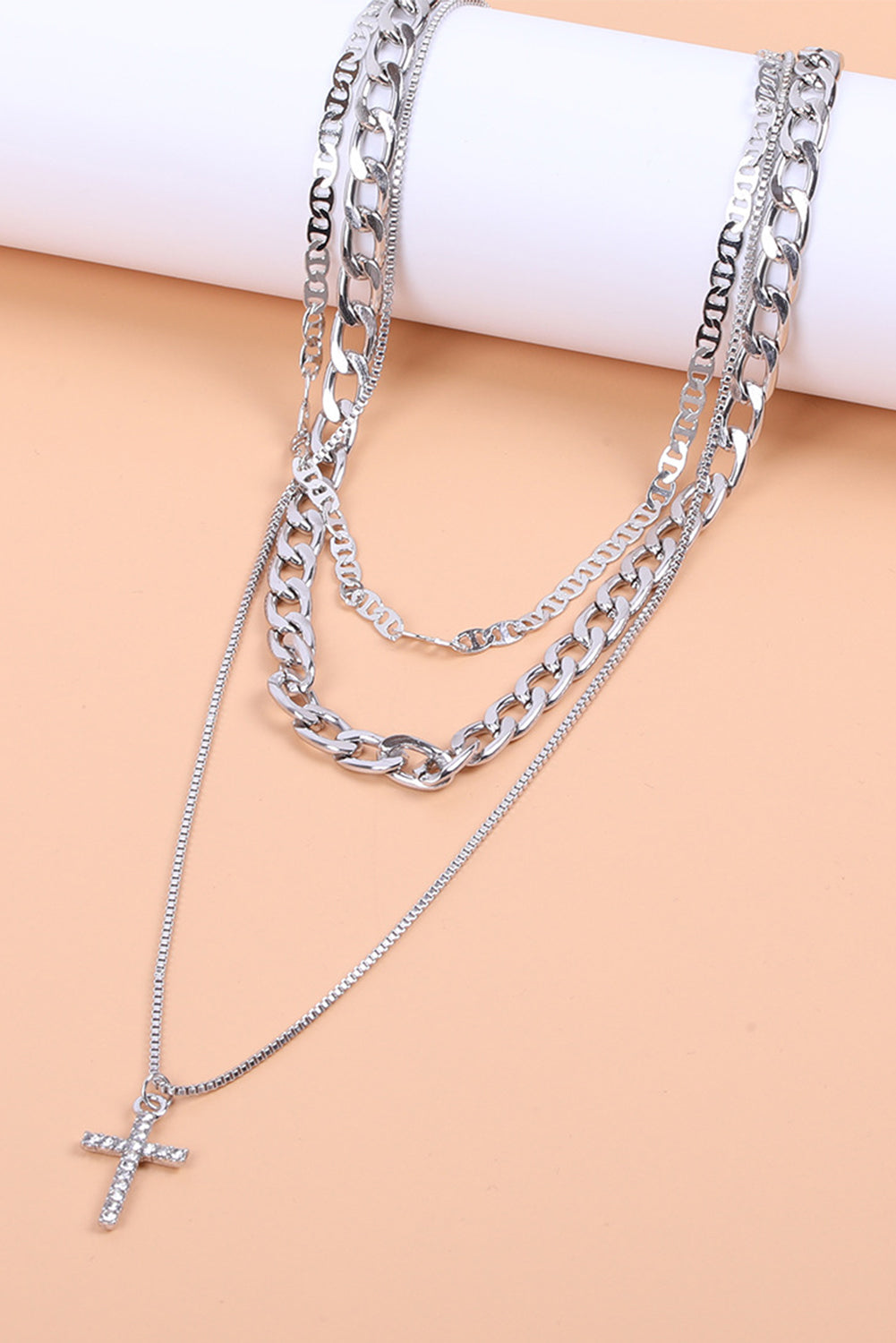 Elegant Alloy Cross Pendant Layering Necklace