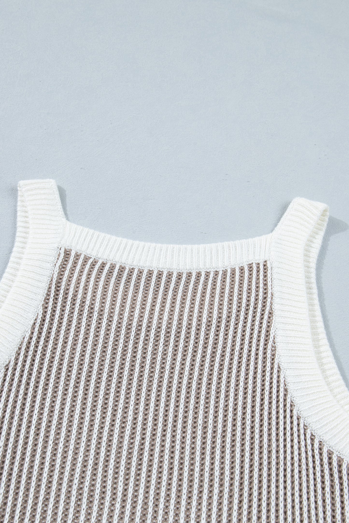Pale Khaki Contrast Trim Ribbed Tank Top