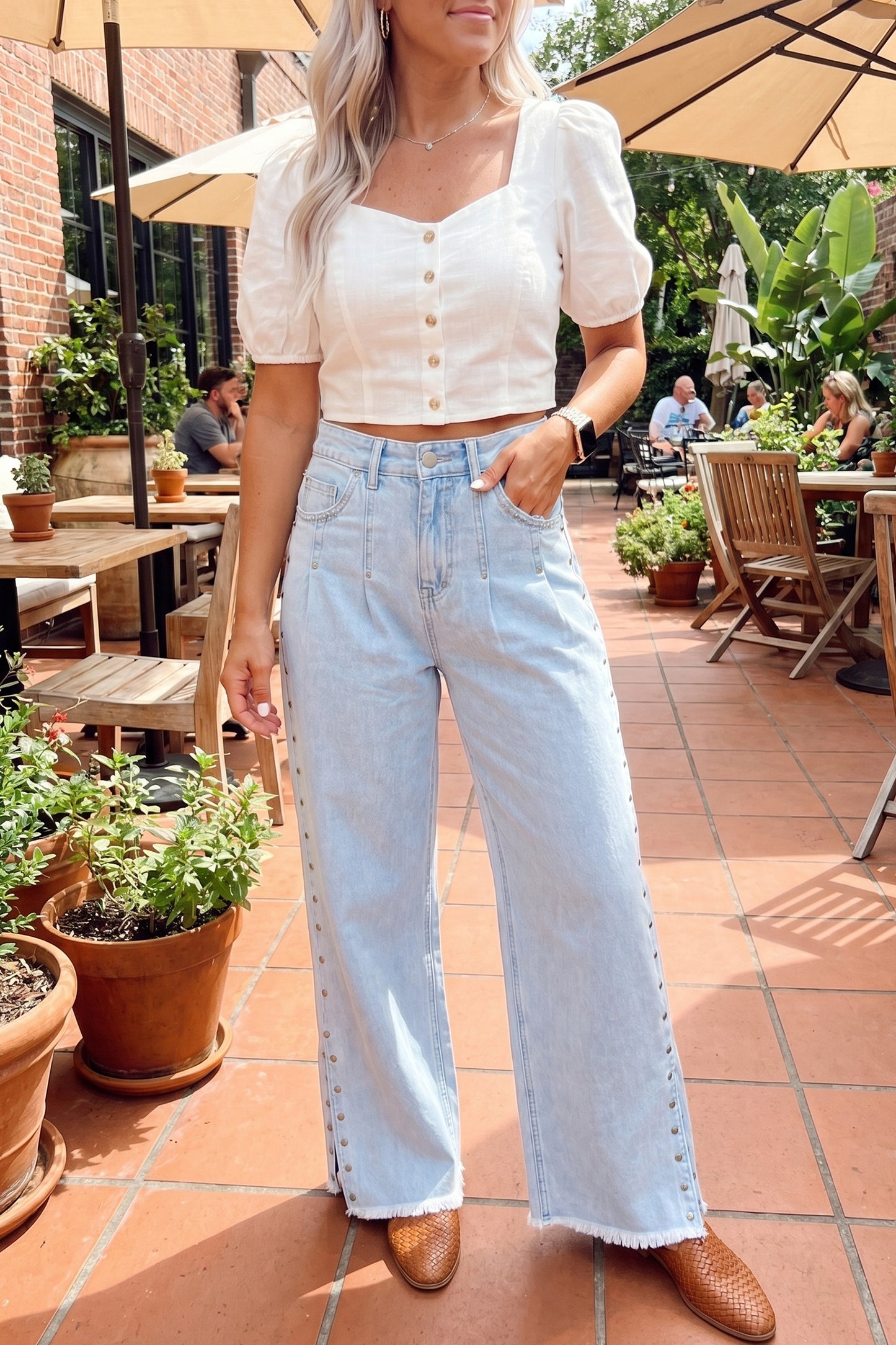 Beau Blue Studded Wide Leg Jeans