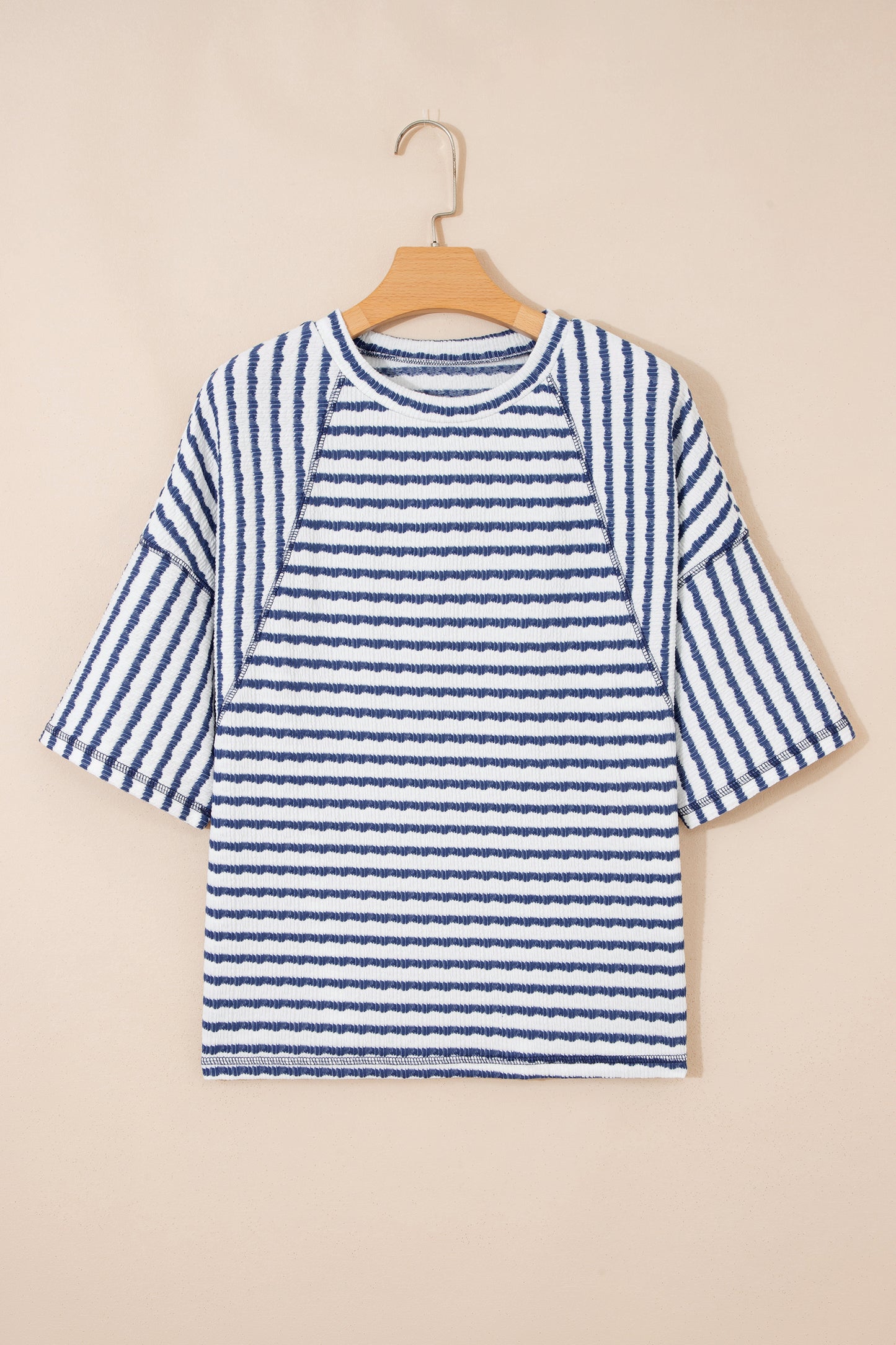 Brown Stripe Textured Knit Split Hem Top