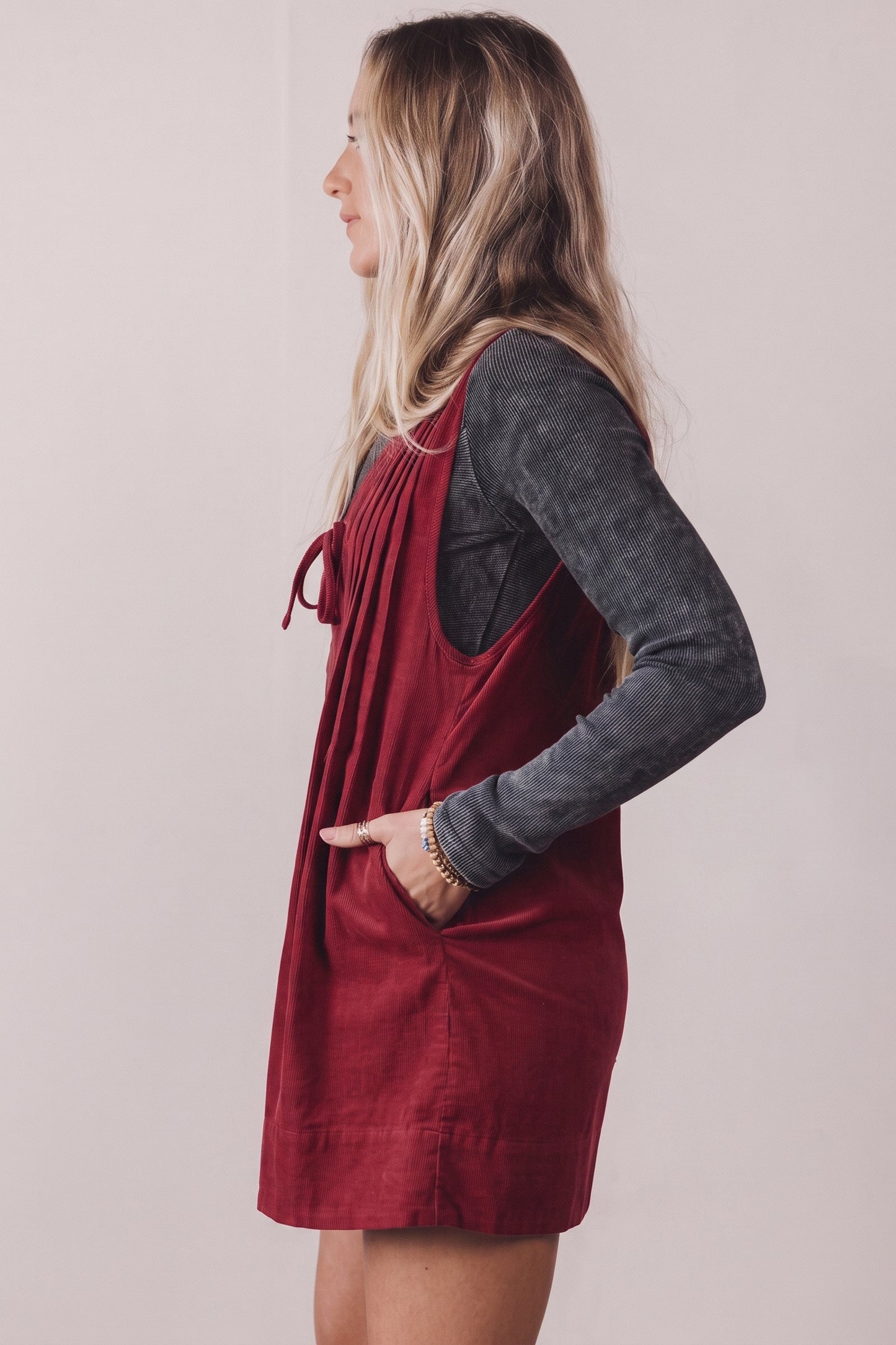 Corduroy Tie Neck Romper
