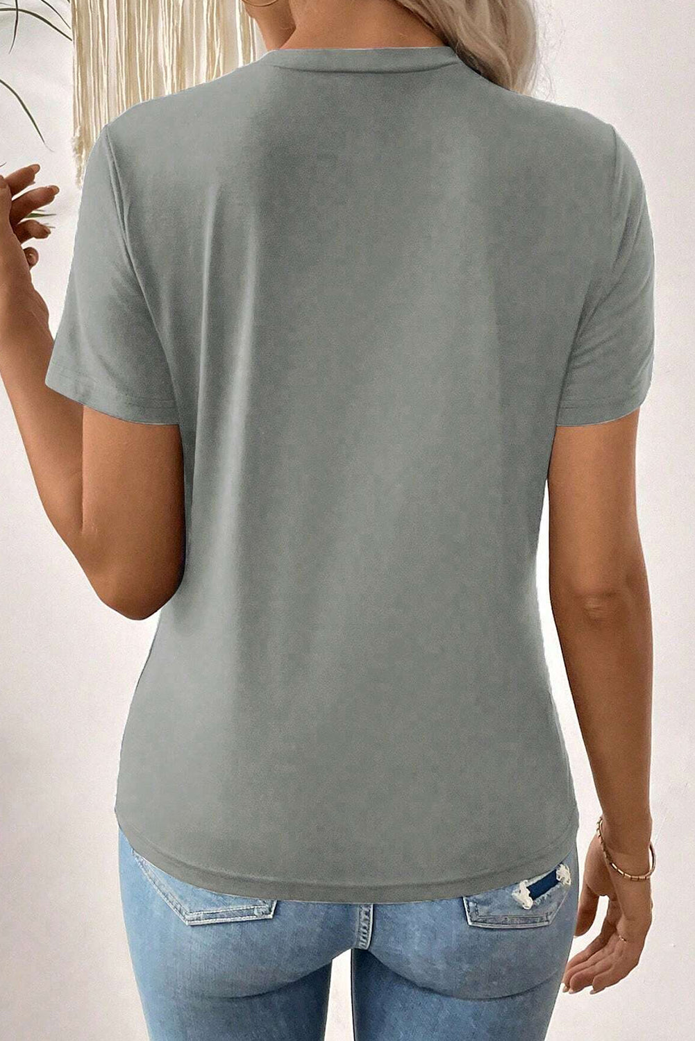 Modern Grey Solid Color Round Neck T Shirt