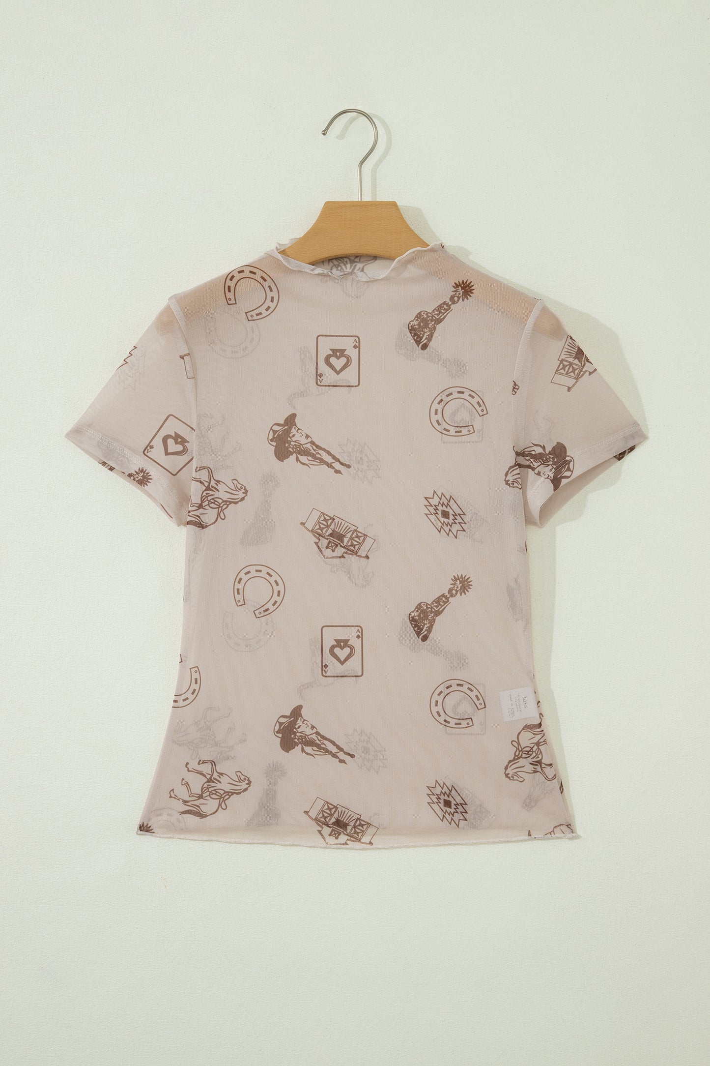 Oatmeal Western Print Mesh Top