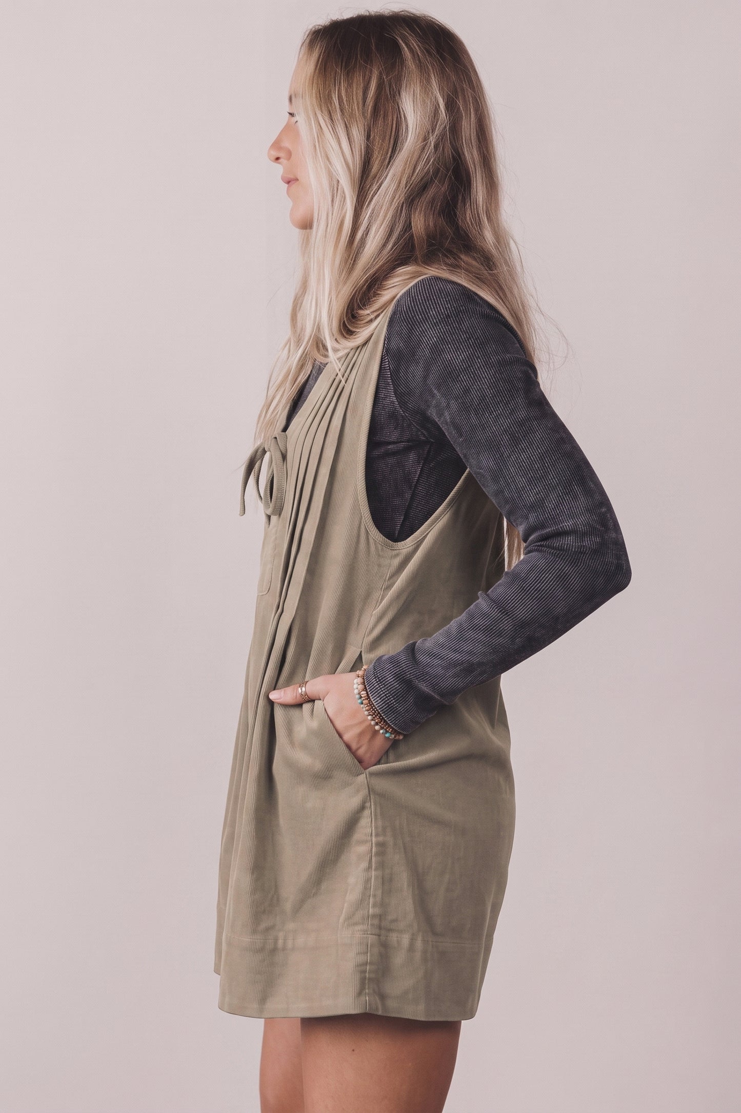 Corduroy Tie Neck Romper