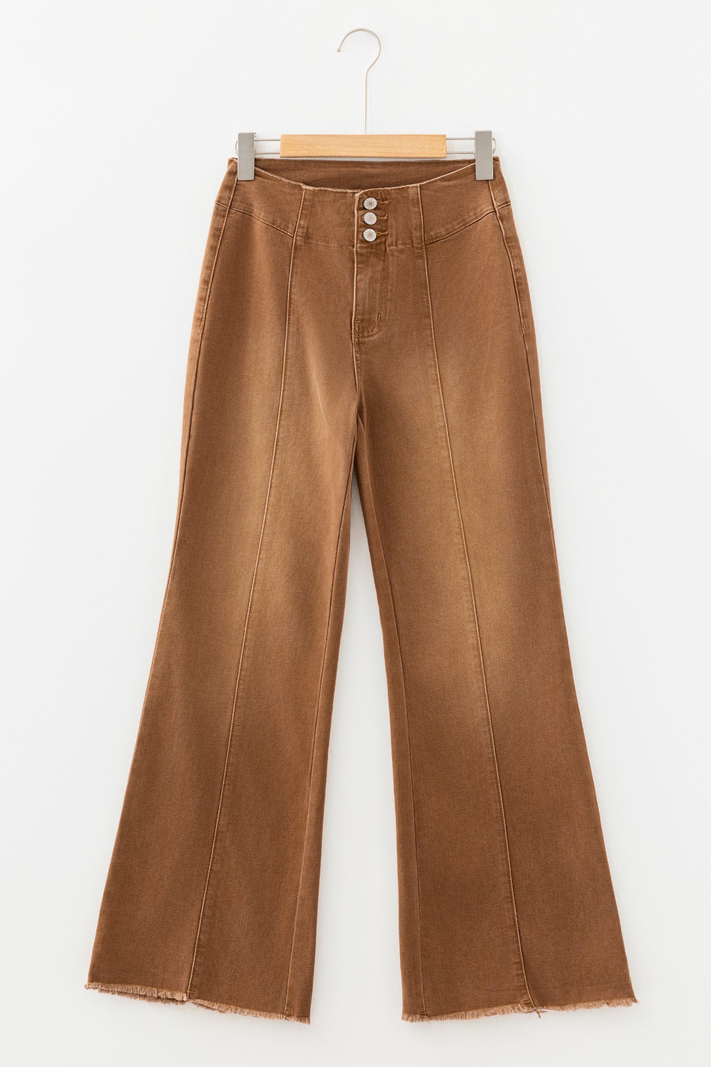 High Waist Button Fly Raw Hem  Jeans