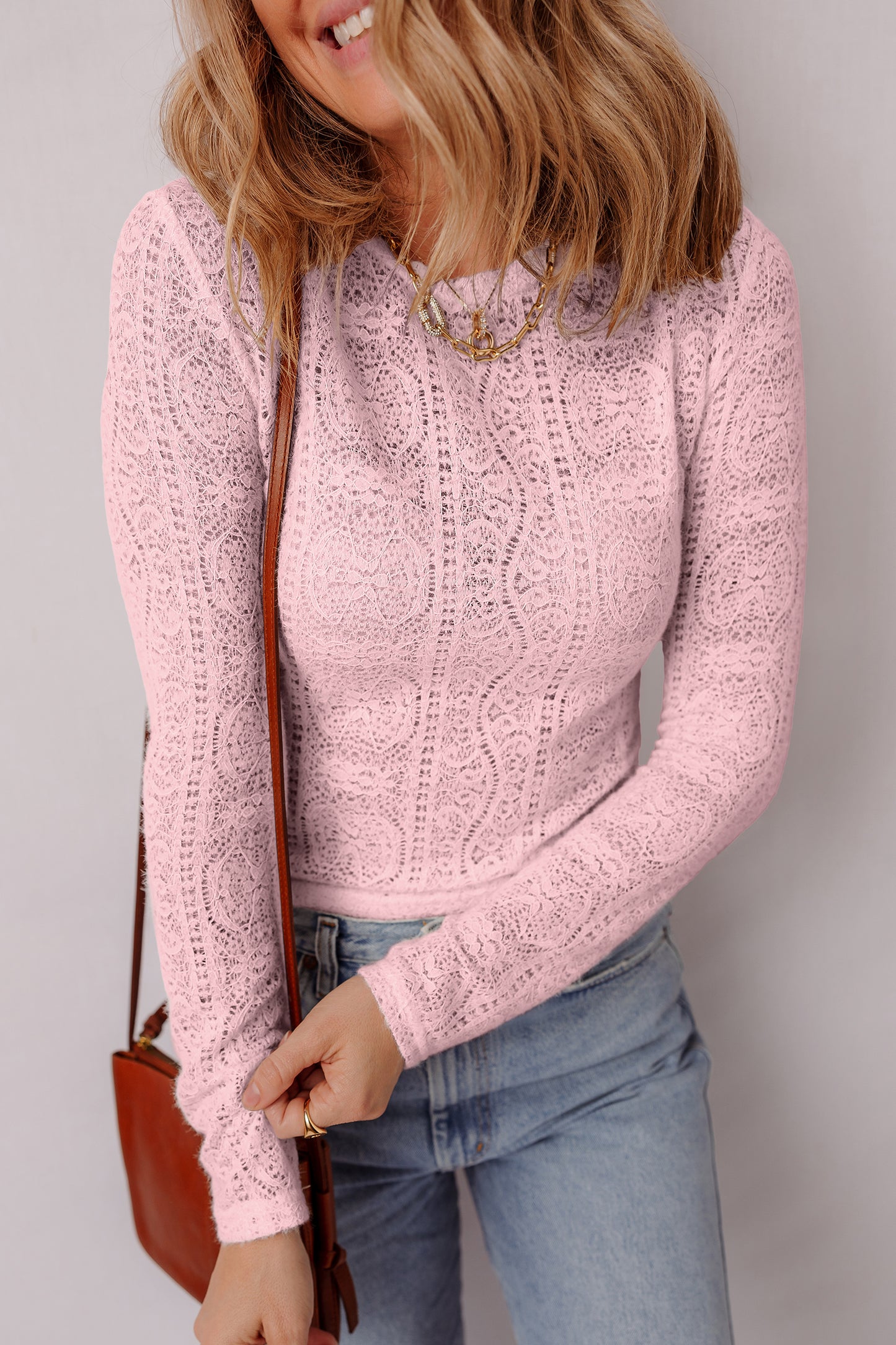 Pink Sheer Lace Crop Top